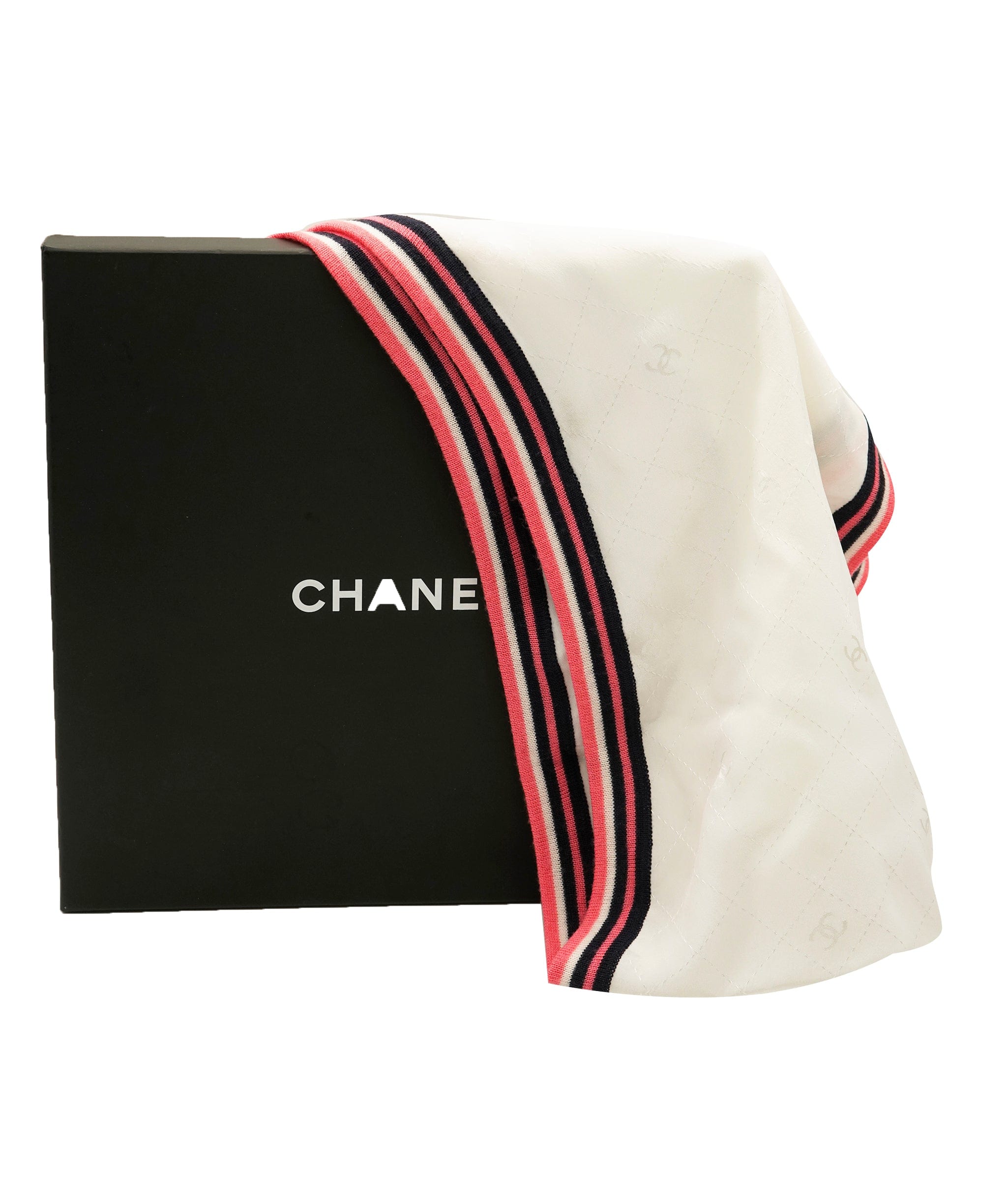 Chanel Chanel White Pink Navy Silk & Wool Trim CC Stole ALC2312