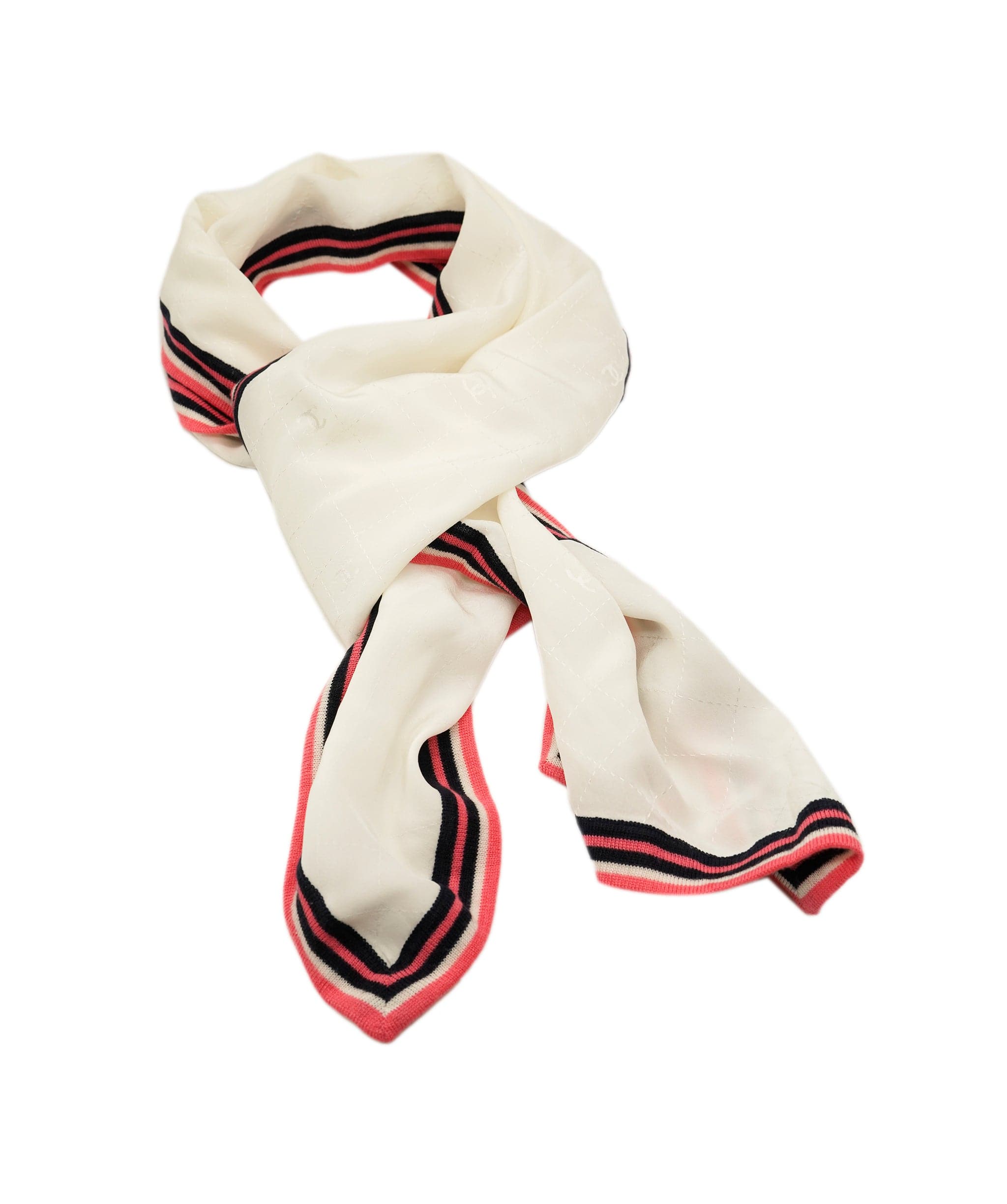 Chanel Chanel White Pink Navy Silk & Wool Trim CC Stole ALC2312