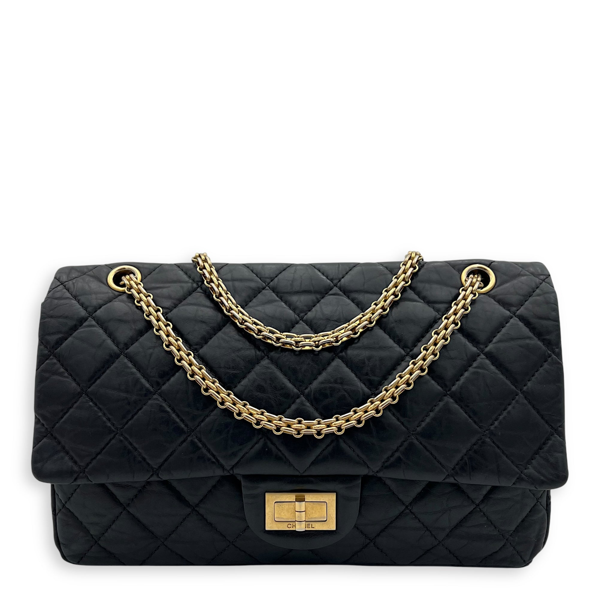 Chanel Chanel 2.55 227 Black Shoulder Bag in Calfskin, Gold hardware S2409-001255CH