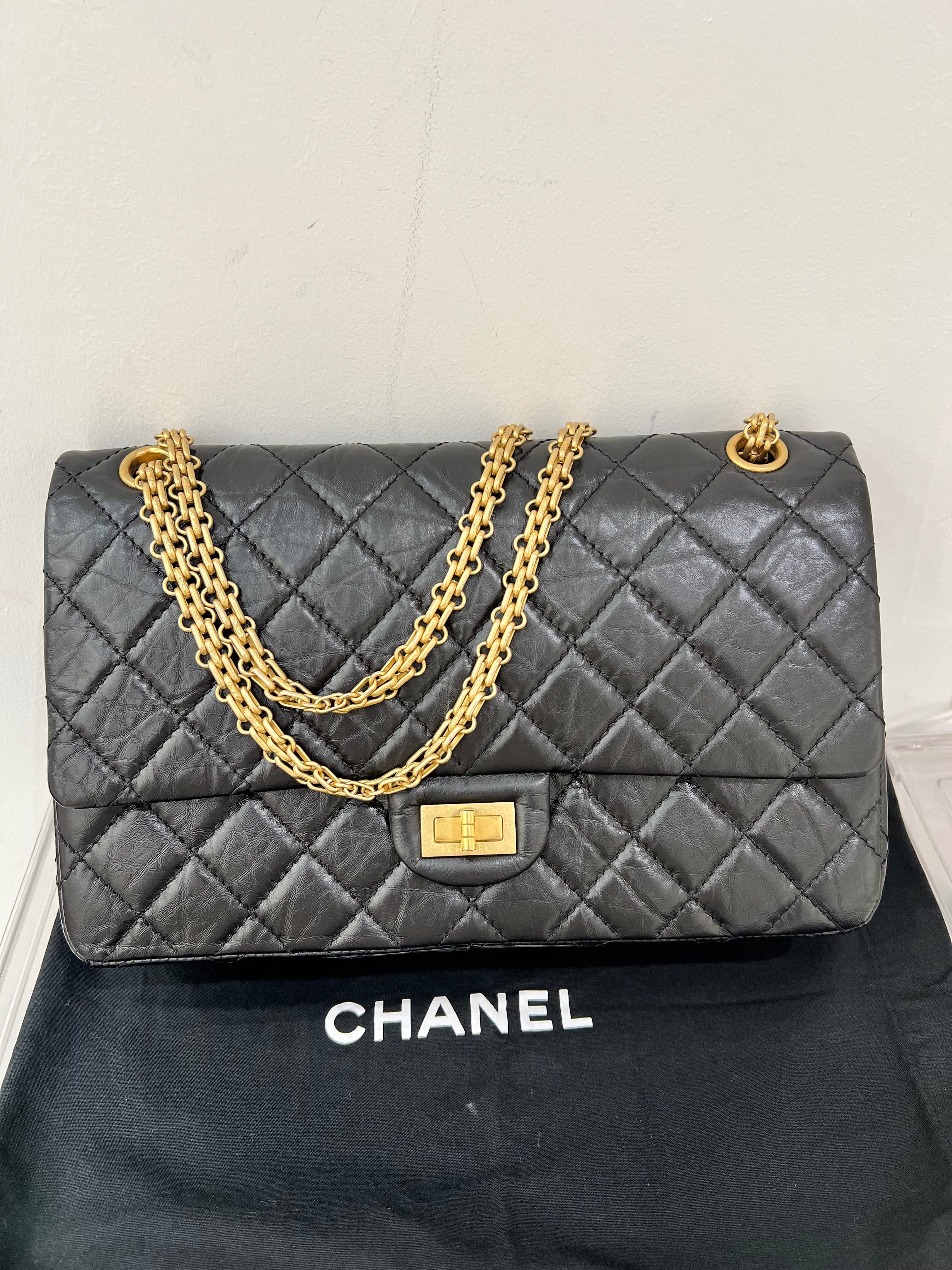 CHANEL CHANEL 2.55 CALF BLACK MATELASSE SHOULDER BAG SIZE LARGE 2000000135793