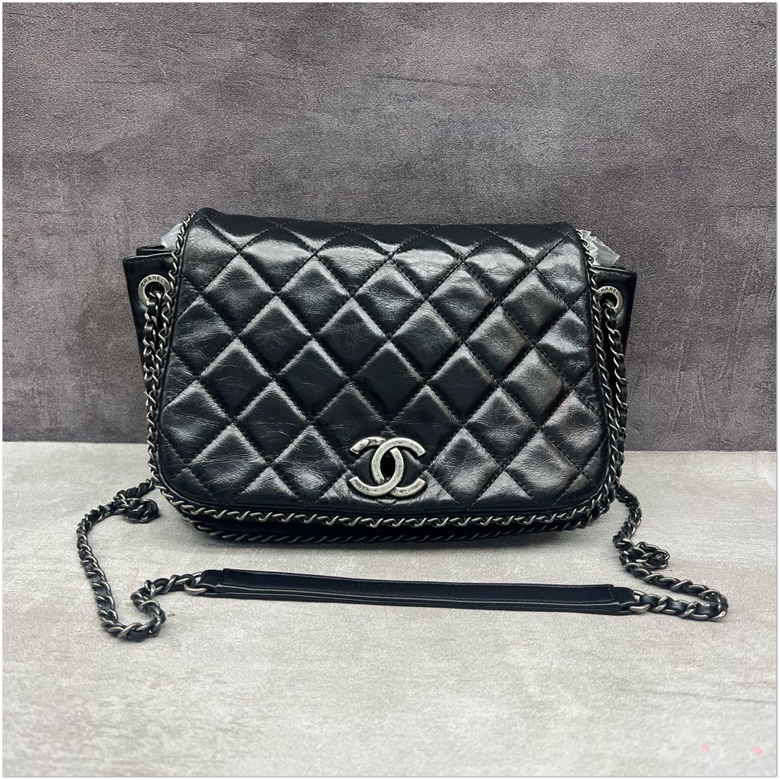 Chanel Chanel Black Aged Calfskin Quilted Around Flap Bag C19496846132