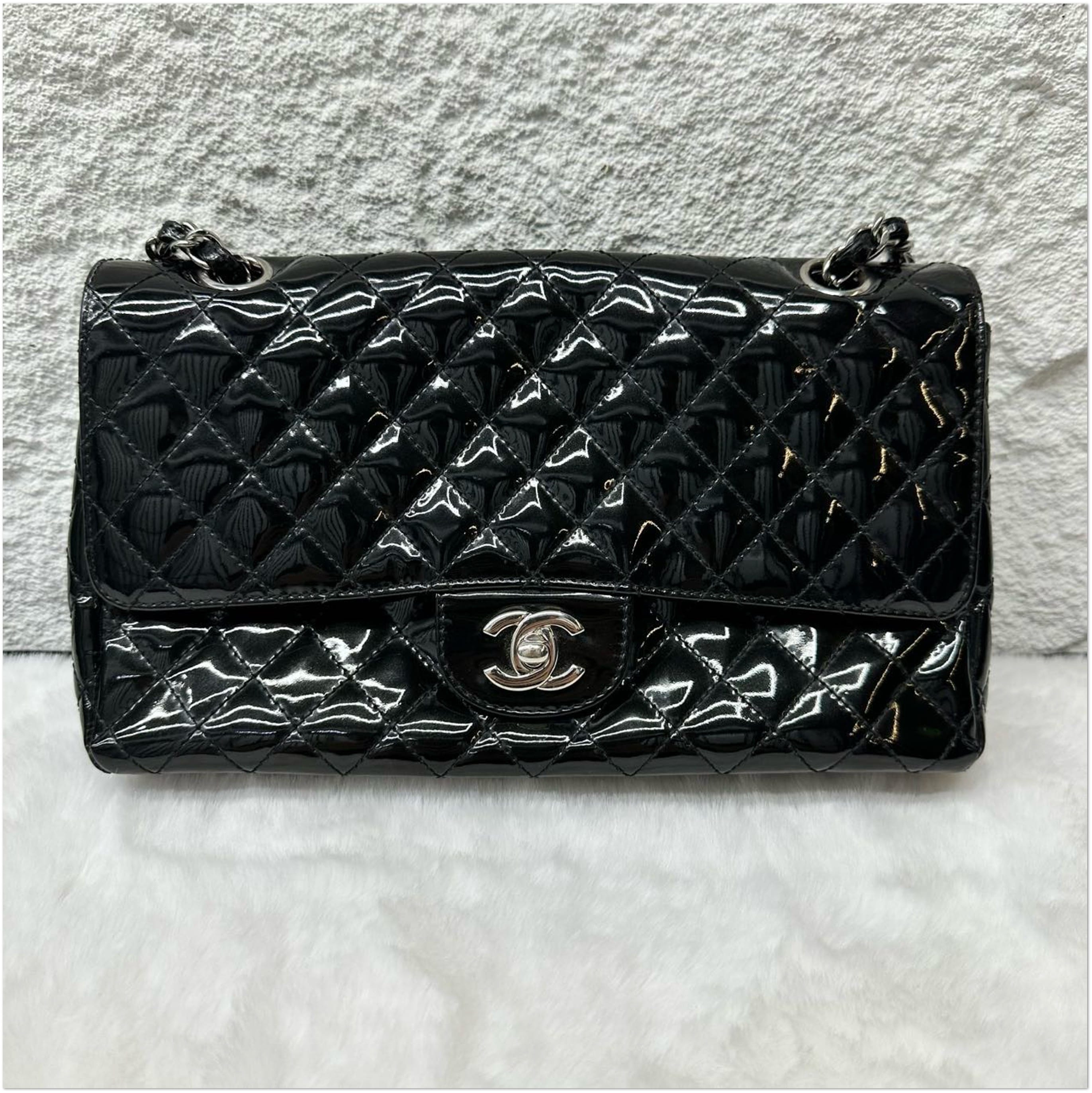 Chanel Chanel Black Patent Leather Quilted Classic Flap Bag C19499285623