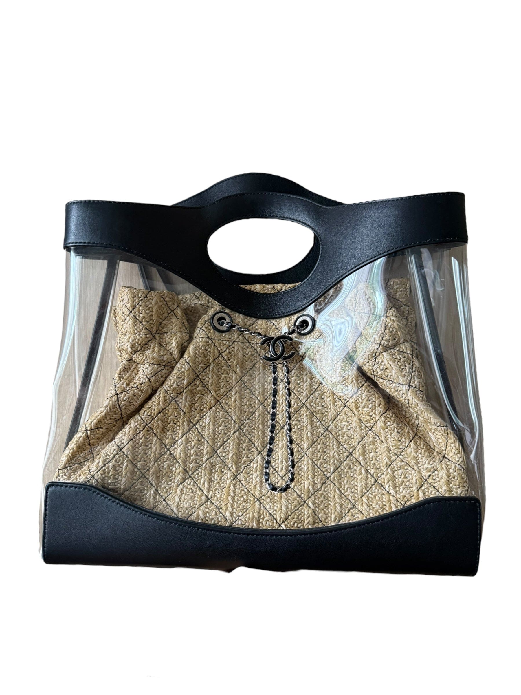 Chanel Chanel Black PVC Shopper Tote with Raffia Insert DXBK0444