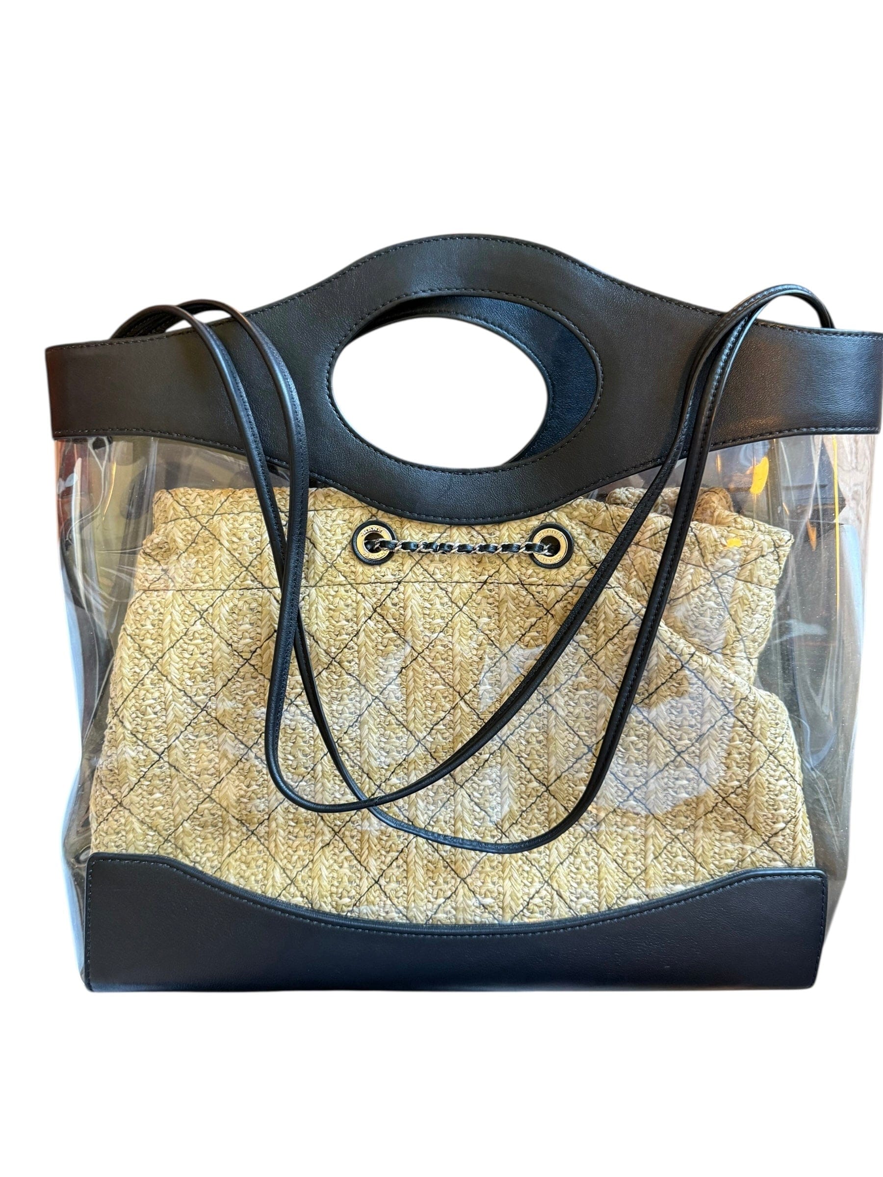 Chanel Chanel Black PVC Shopper Tote with Raffia Insert DXBK0444