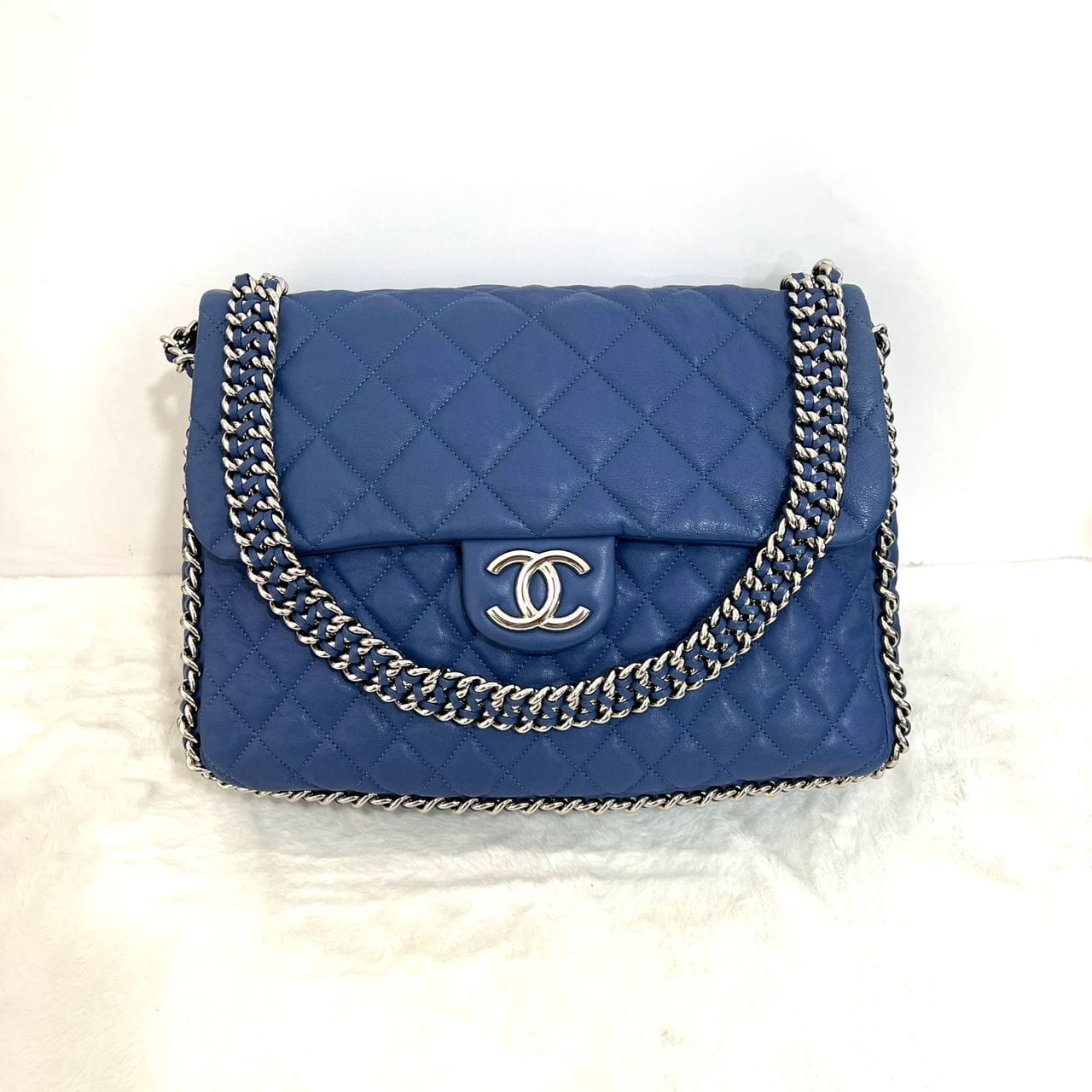 CHANEL Chanel Blue lambskin leather chain around maki flap shoulder bag in SHW SYC1813