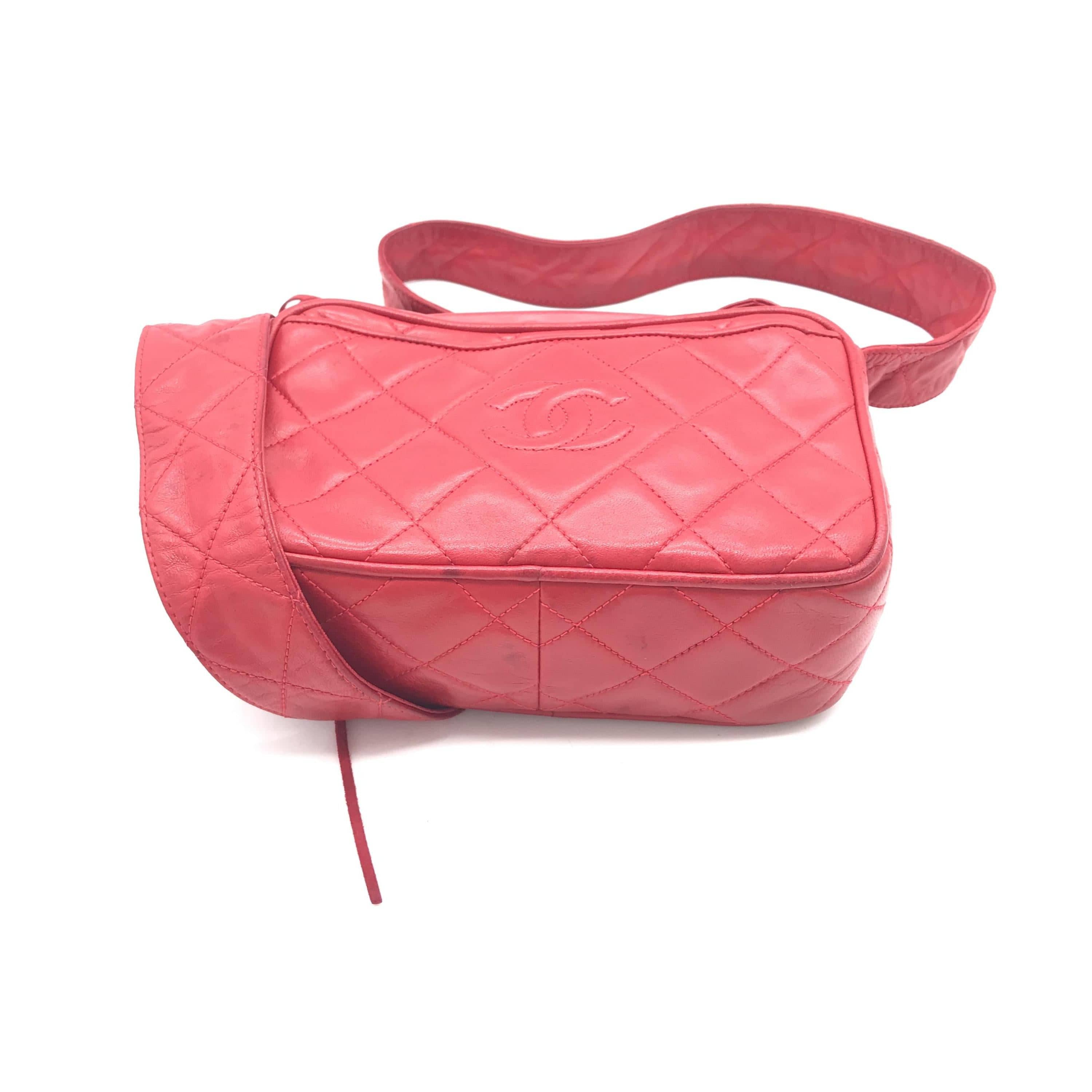 Chanel Chanel CC Quilted Red Leather Camera Tassel Bag ALC3196