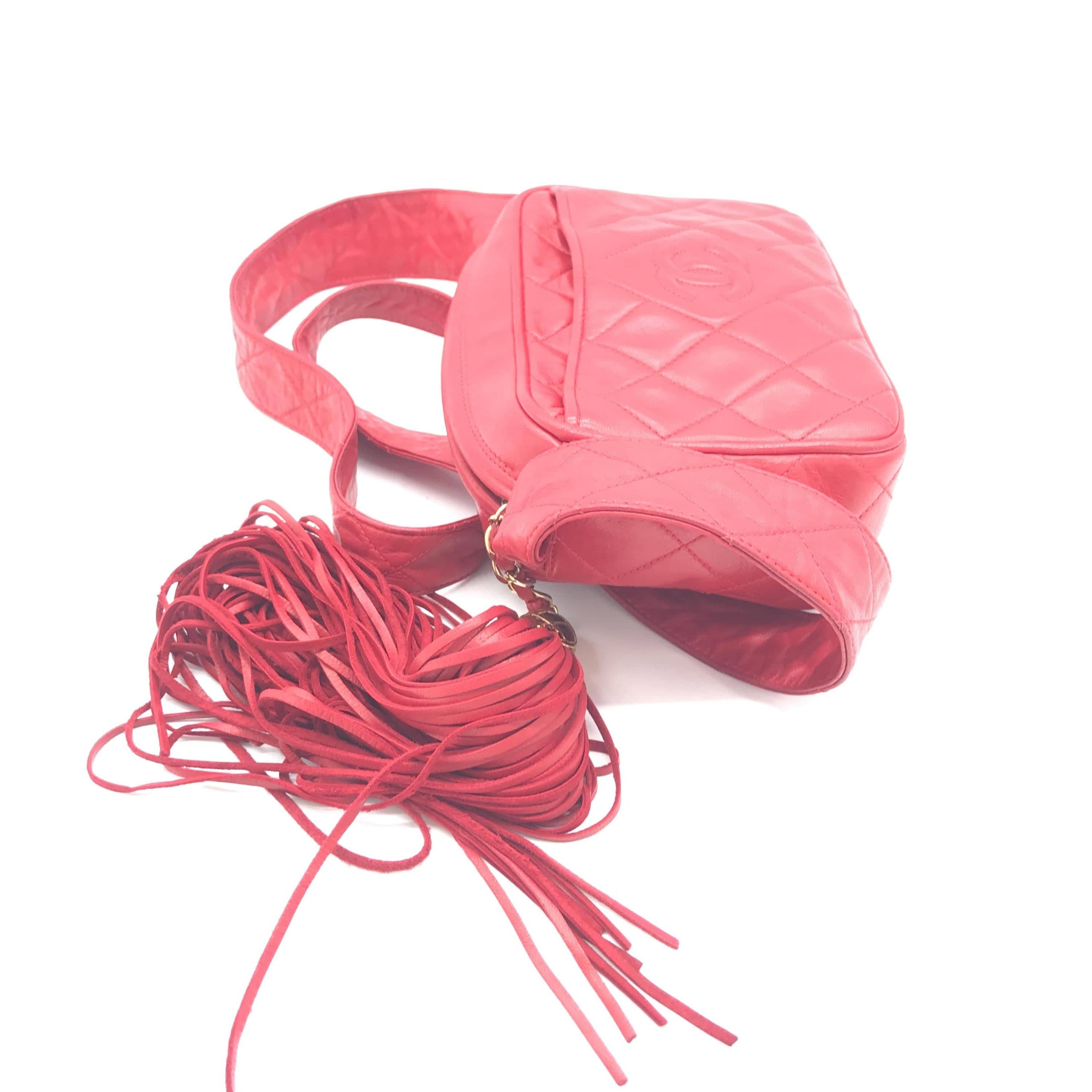 Chanel Chanel CC Quilted Red Leather Camera Tassel Bag ALC3196