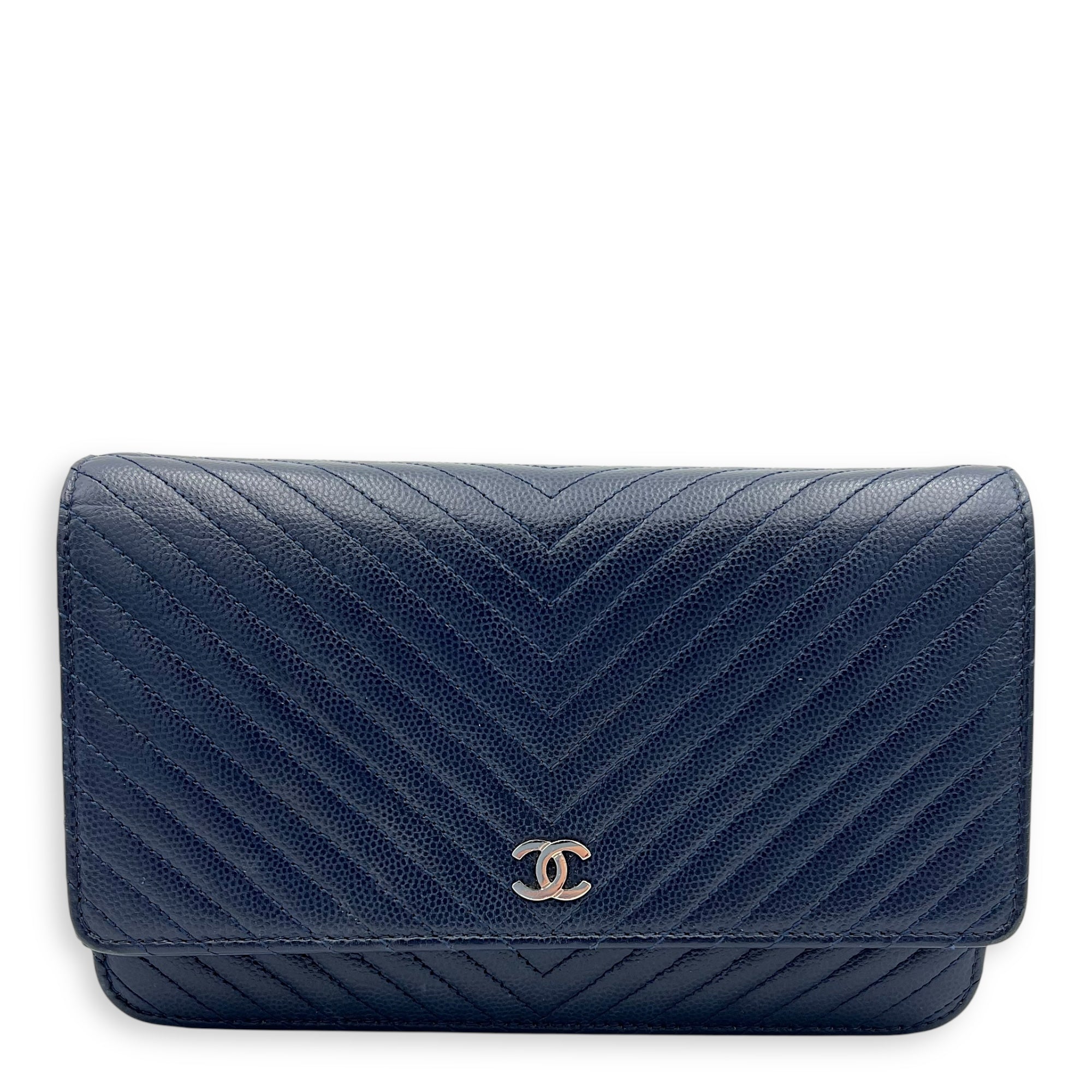 Chanel Chanel Chevron Wallet On Chain Blue in Caviar Leather, Silver hardware S2510-008212VZ