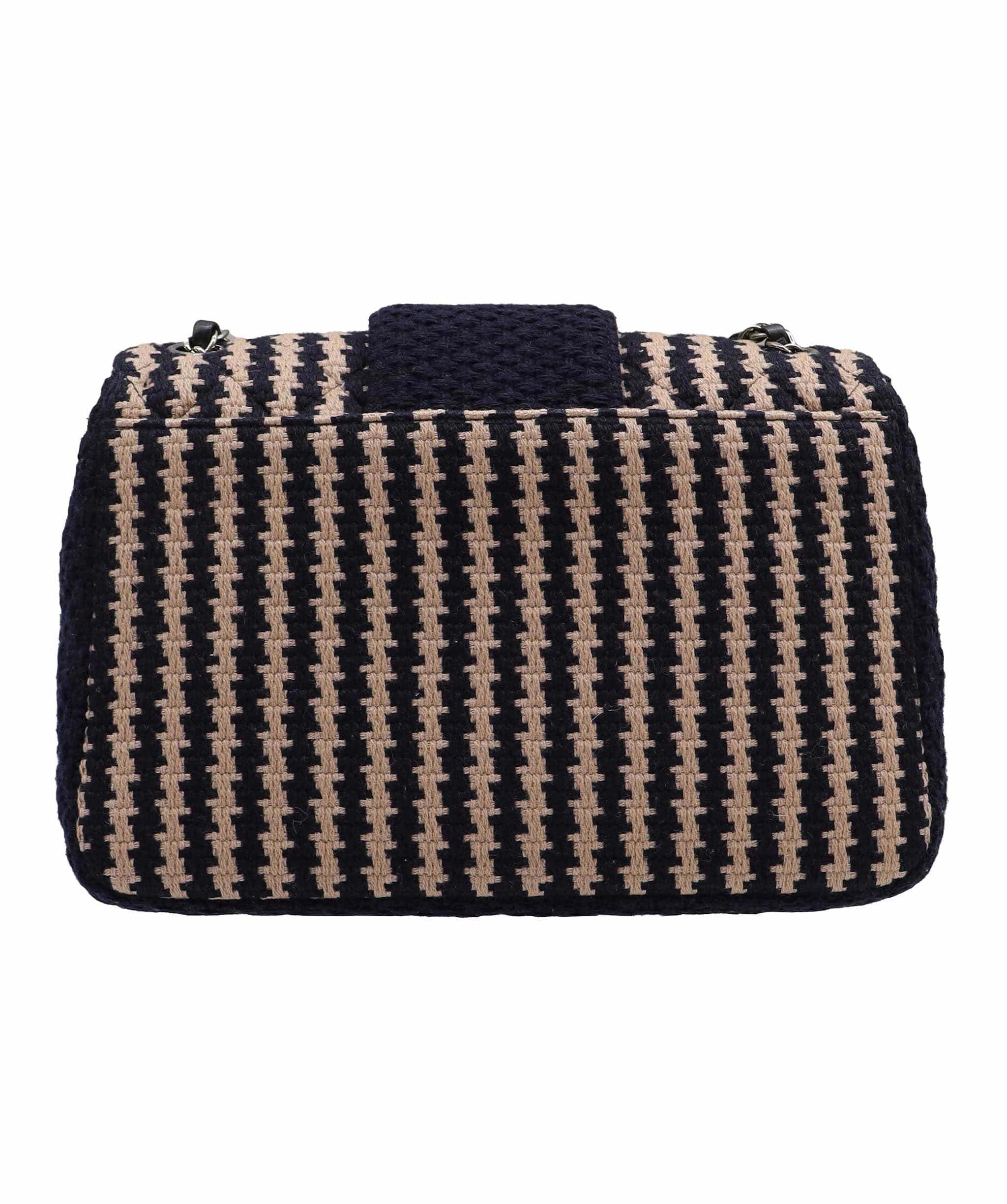 Chanel CHANEL Coco Logos Wool Chain Shoulder Beige/Navy DXBS3469