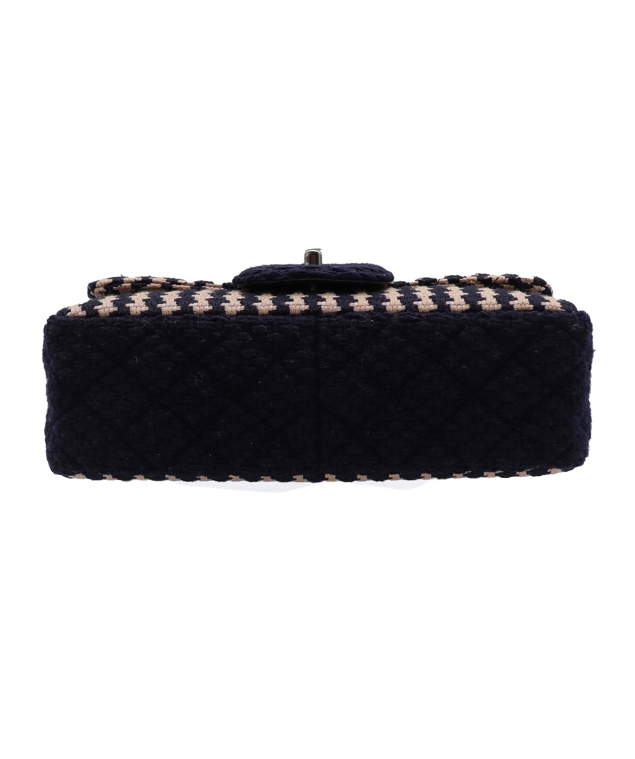 Chanel CHANEL Coco Logos Wool Chain Shoulder Beige/Navy DXBS3469