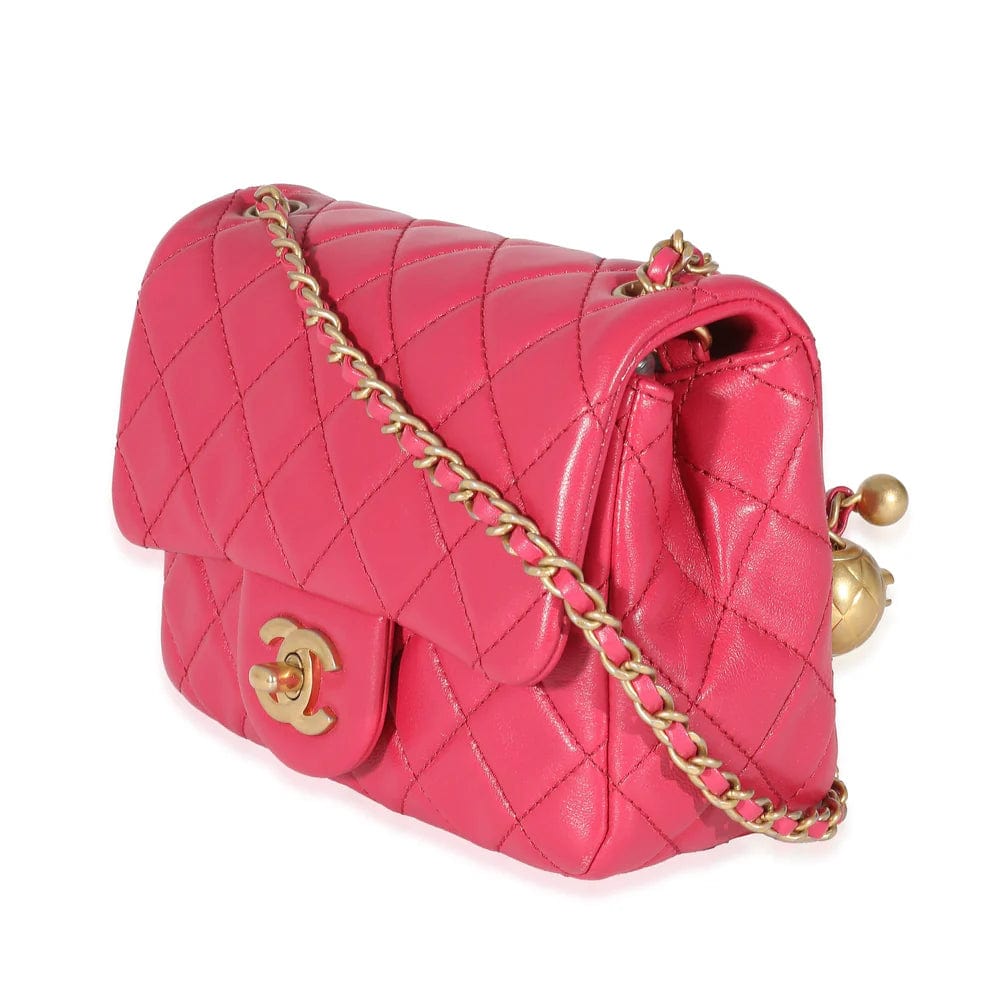 Chanel Chanel Dark Pink Quilted Lambskin Pearl Crush Mini Square Flap Bag DXBS1463