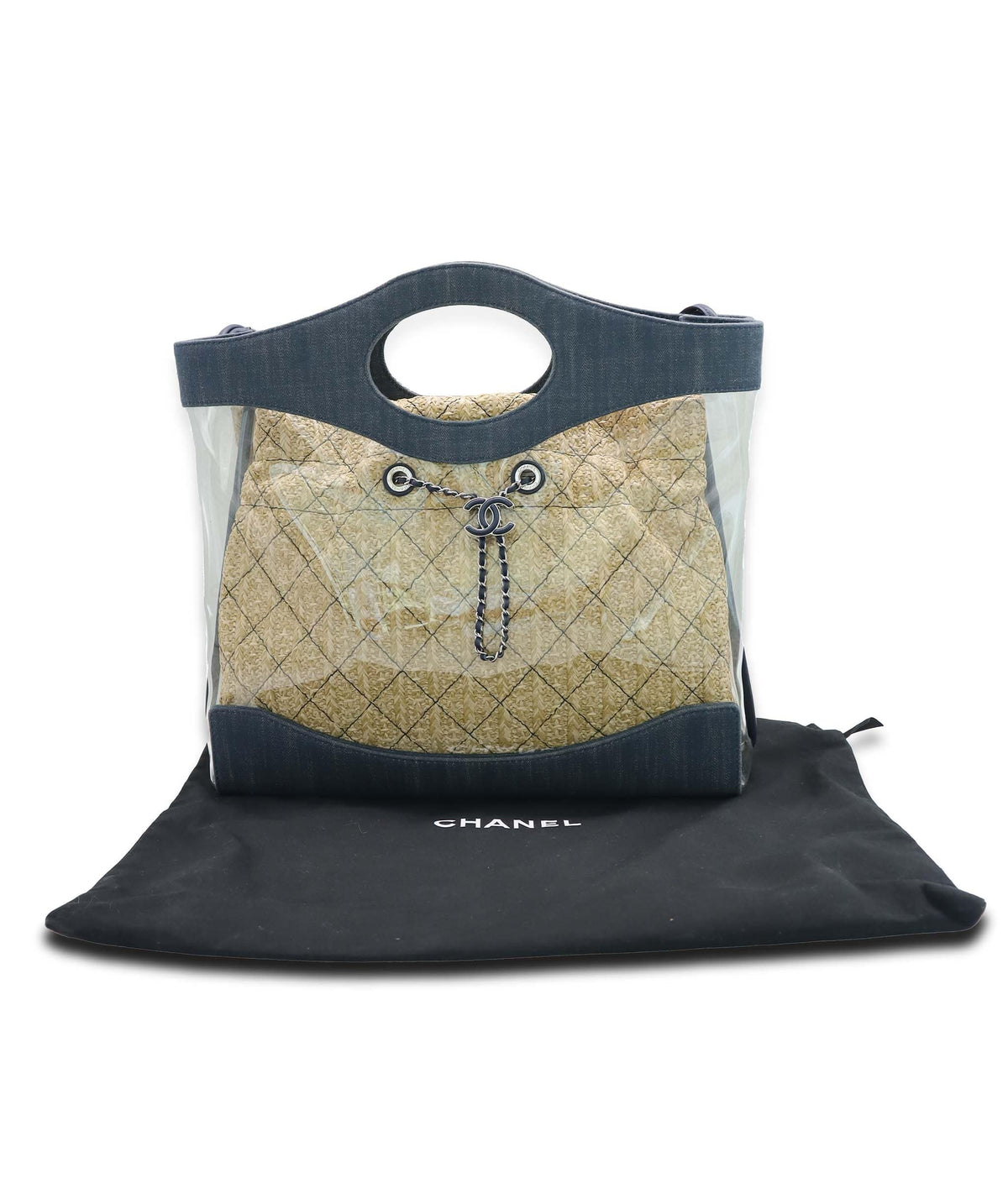 Chanel CHANEL DENIM PVC Shopper Tote with Raffia Insert AGC3776