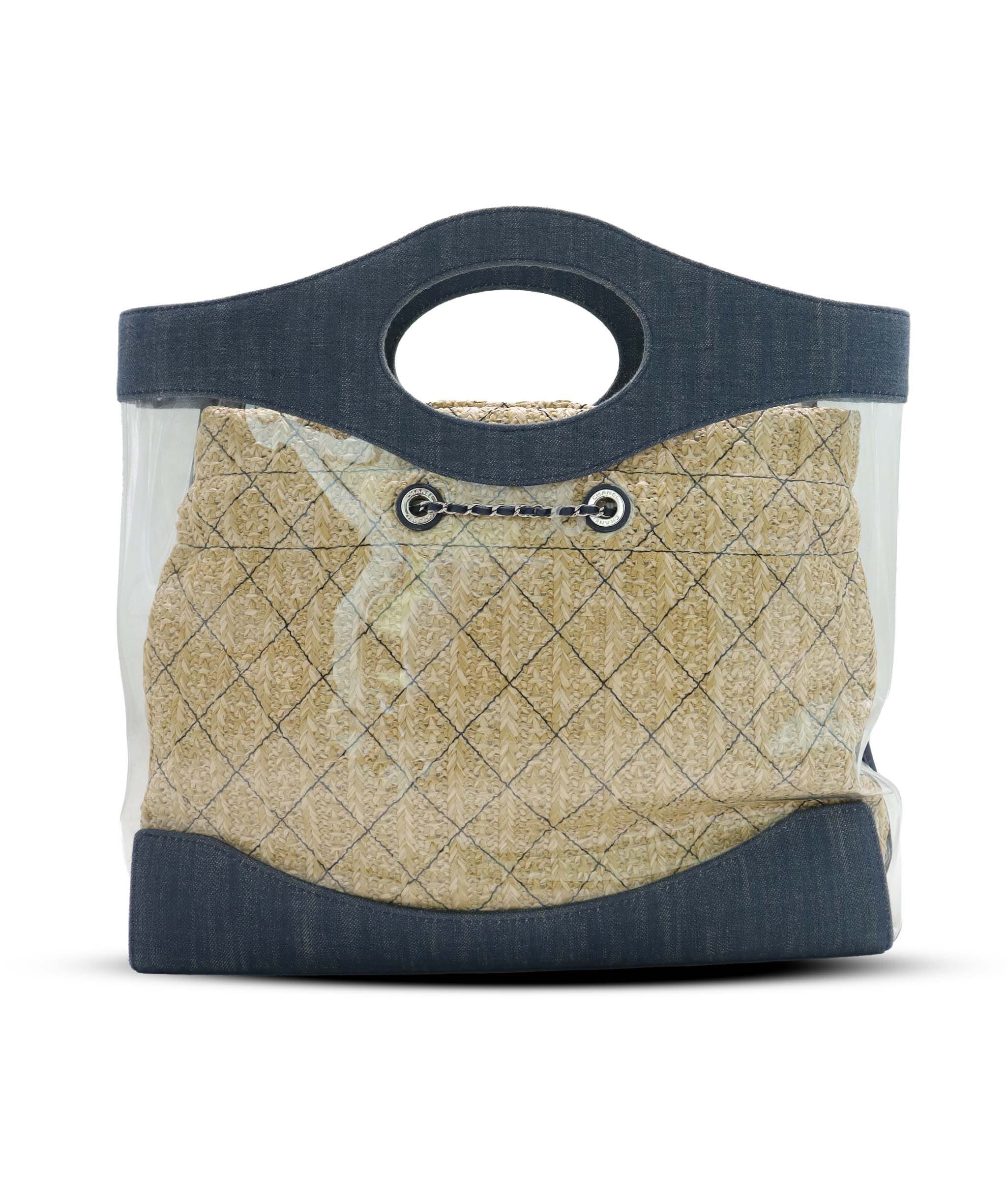 Chanel CHANEL DENIM PVC Shopper Tote with Raffia Insert AGC3776