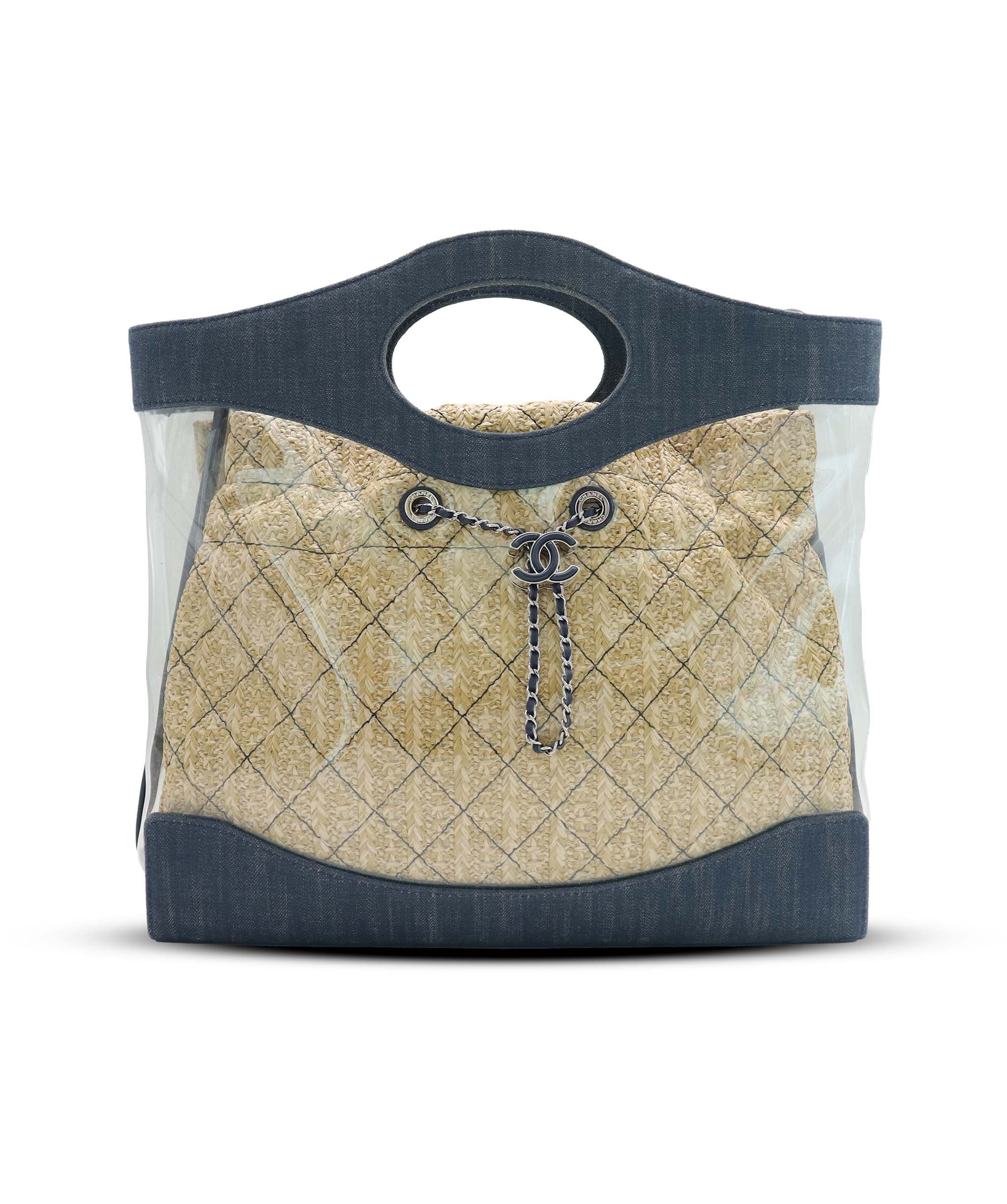 Chanel CHANEL DENIM PVC Shopper Tote with Raffia Insert AGC3776