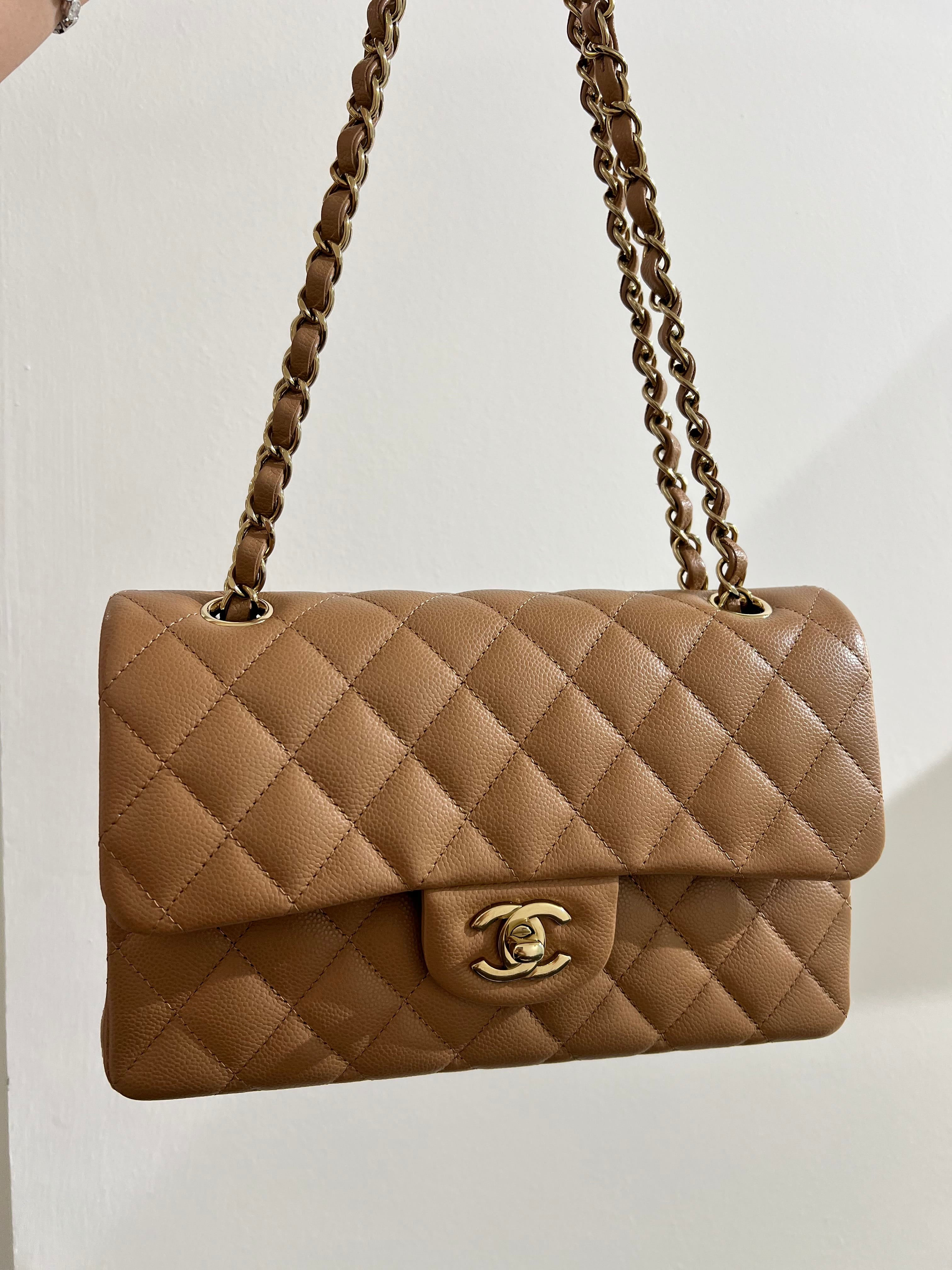 CHANEL CHANEL GRAINED CALF DARK BEIGE MATELASSE CLASSIC FLAPSHOULDER BAG SIZE SMALL 2000000144719