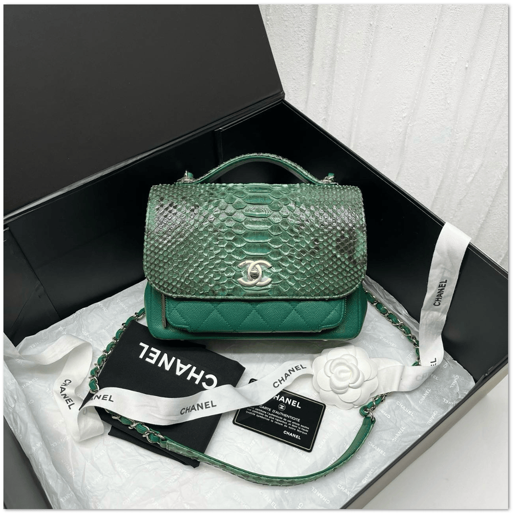CHANEL Chanel Green Python Medium Coco Handle Flap Bag RHW SC19495784806