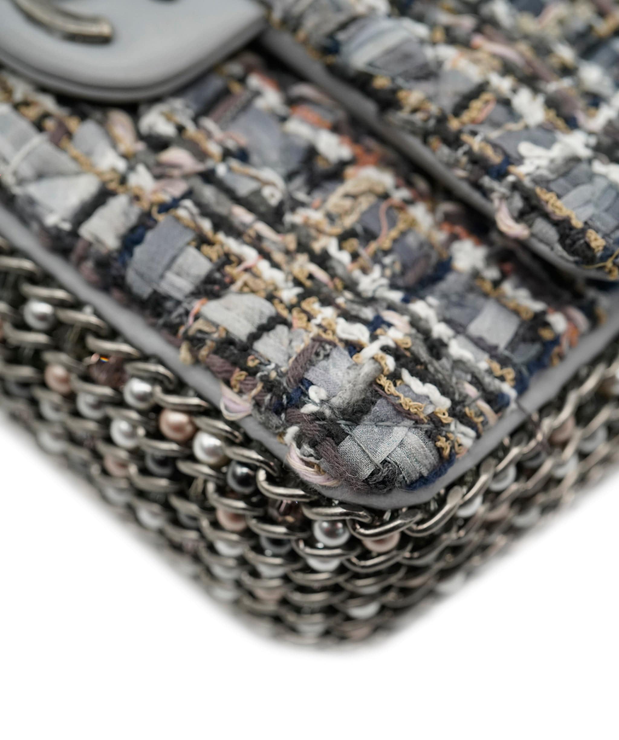 Chanel Chanel Grey Tweed River of Pearls Mini Flap Crossbody Bag ABC1027