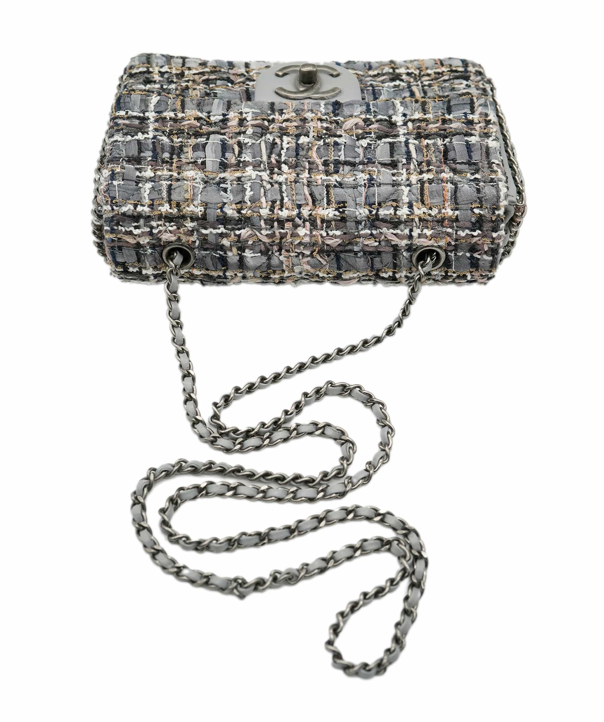 Chanel Chanel Grey Tweed River of Pearls Mini Flap Crossbody Bag ABC1027