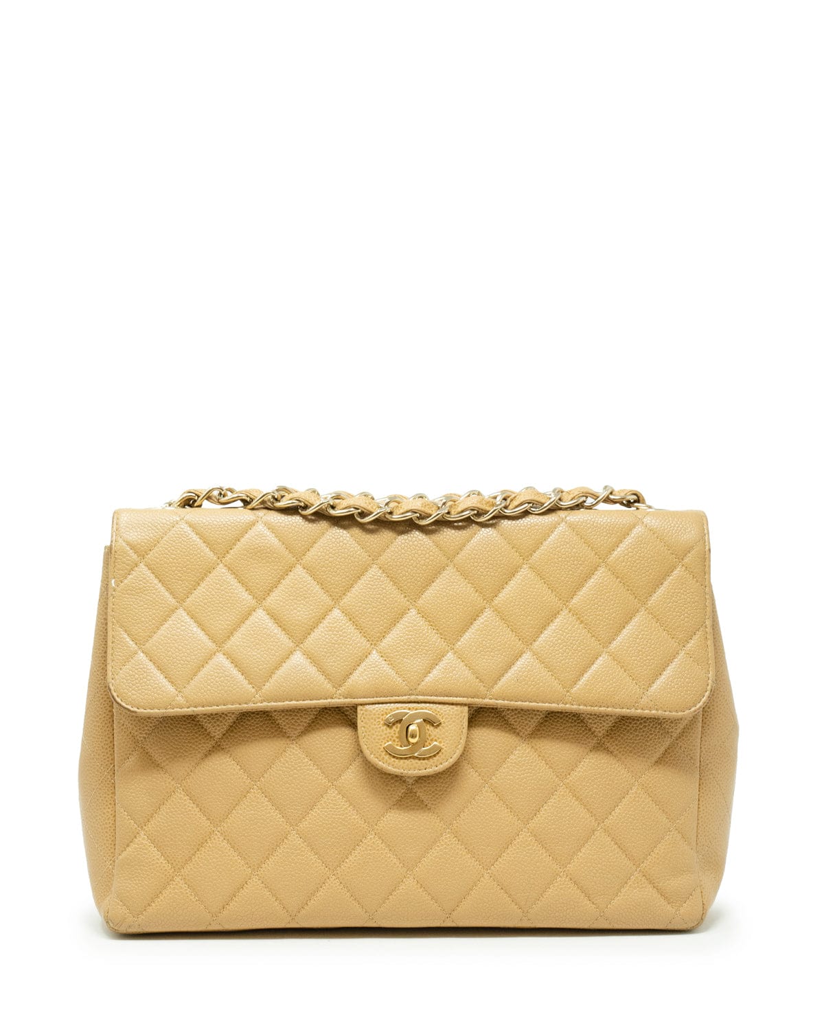 Chanel Chanel jumbo beige caviar single flap bag with GHW ASC6405