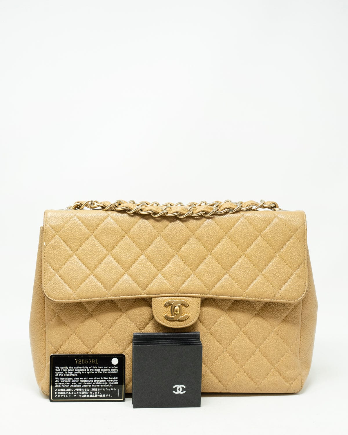 Chanel Chanel jumbo beige caviar single flap bag with GHW ASC6405