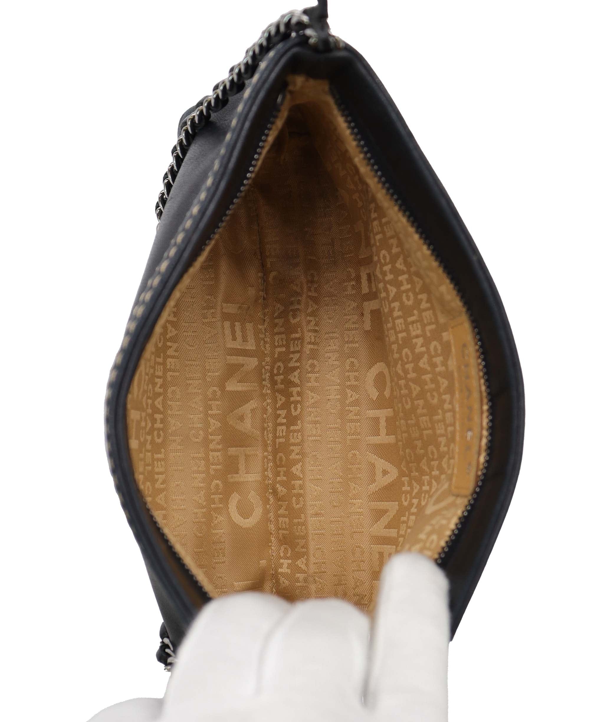 Chanel Chanel Logo Chain Pochette Leather Black DXBS3805