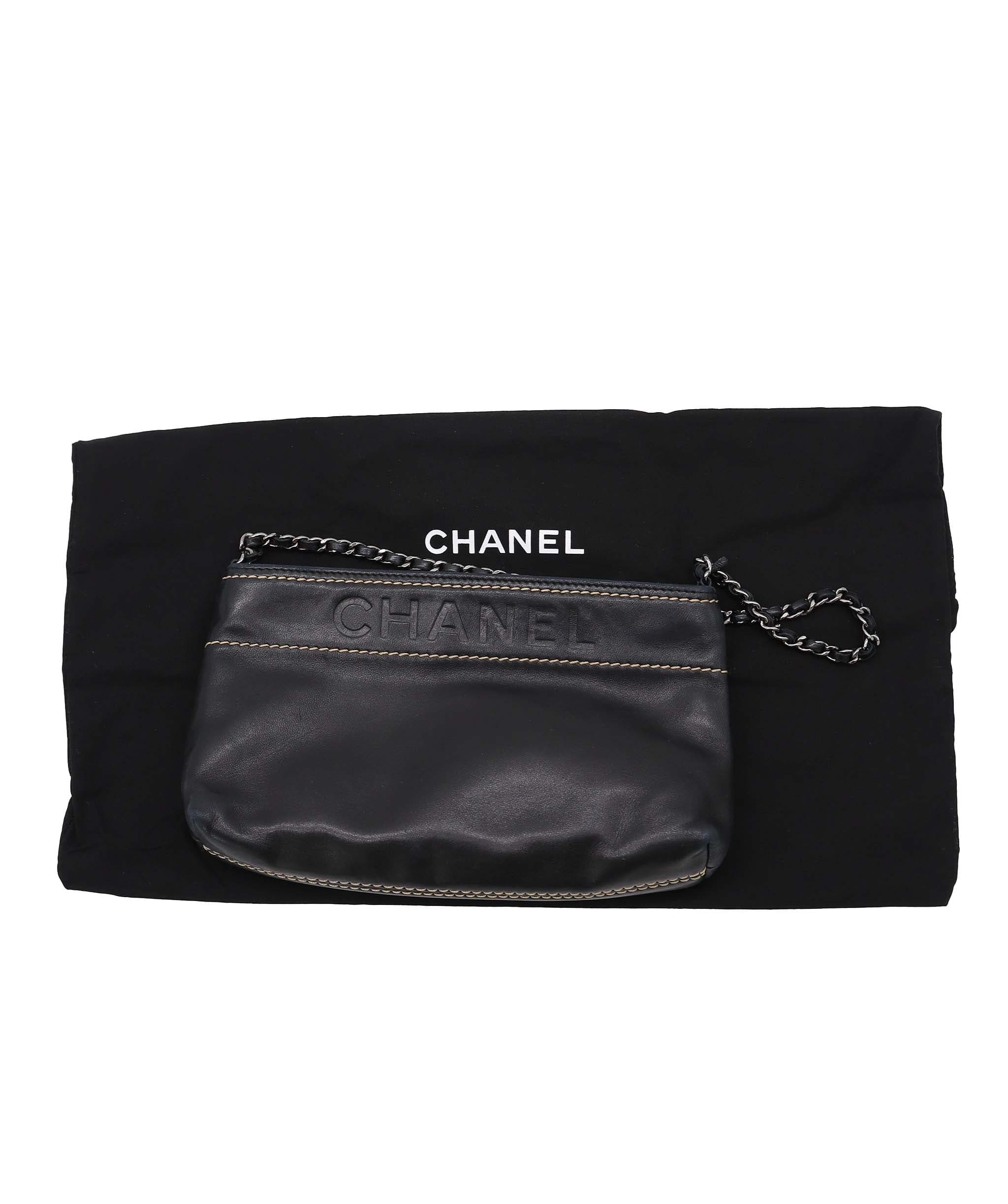 Chanel Chanel Logo Chain Pochette Leather Black DXBS3805