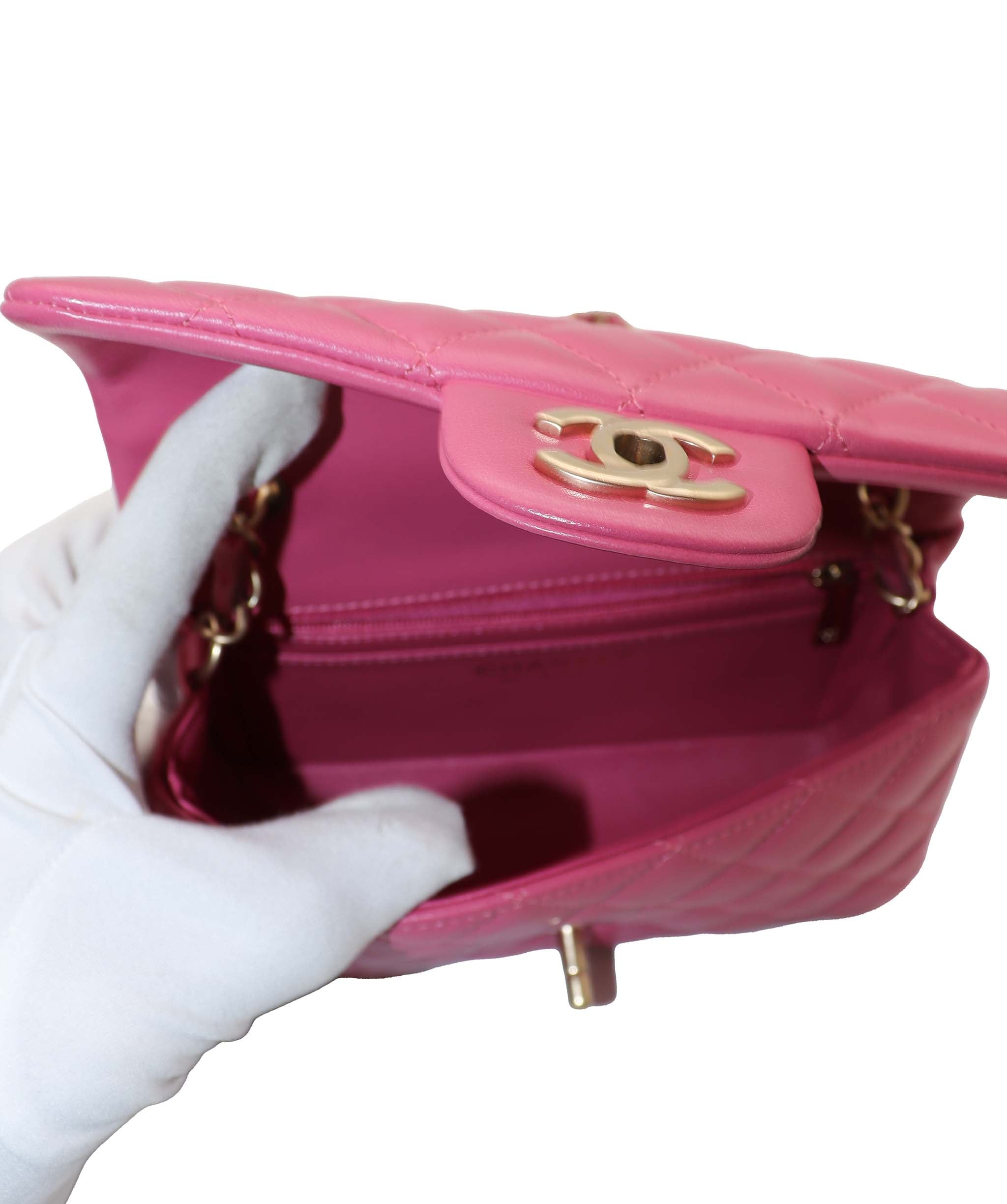 Chanel Chanel Mini 8" rec lamb GHW Hot Pink DXBS2336