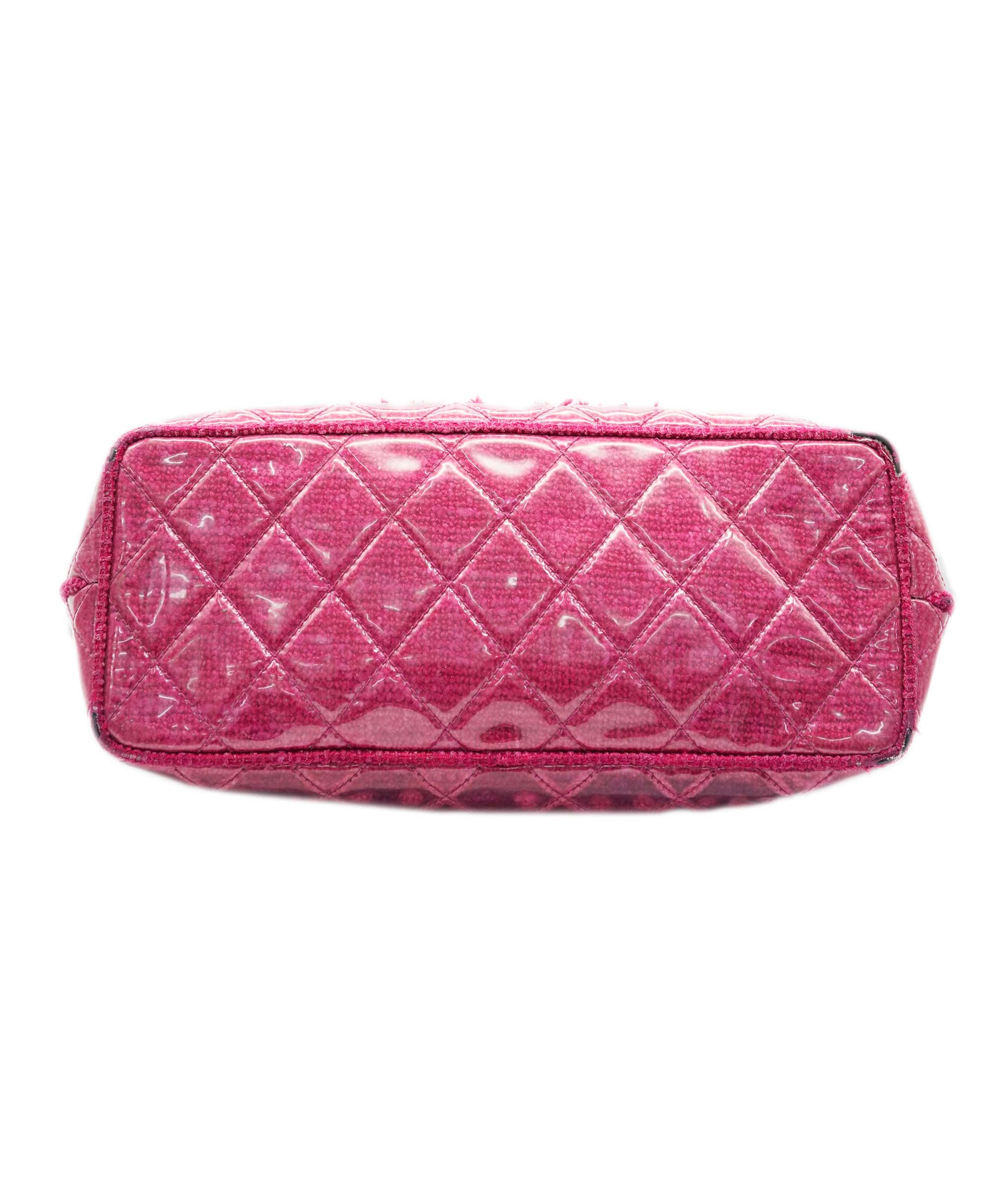 Chanel Chanel Pink Vinyl Quilted Funny Tweed Tote Bag SHW AGC2199