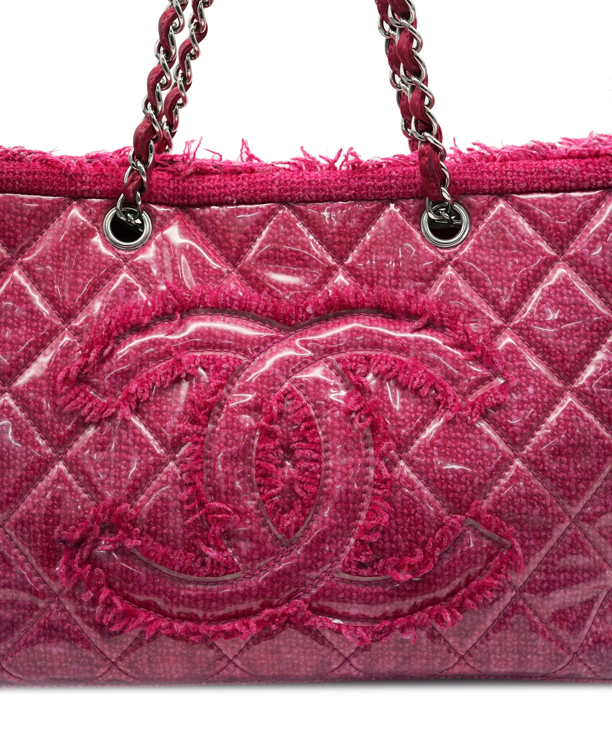 Chanel Chanel Pink Vinyl Quilted Funny Tweed Tote Bag SHW AGC2199