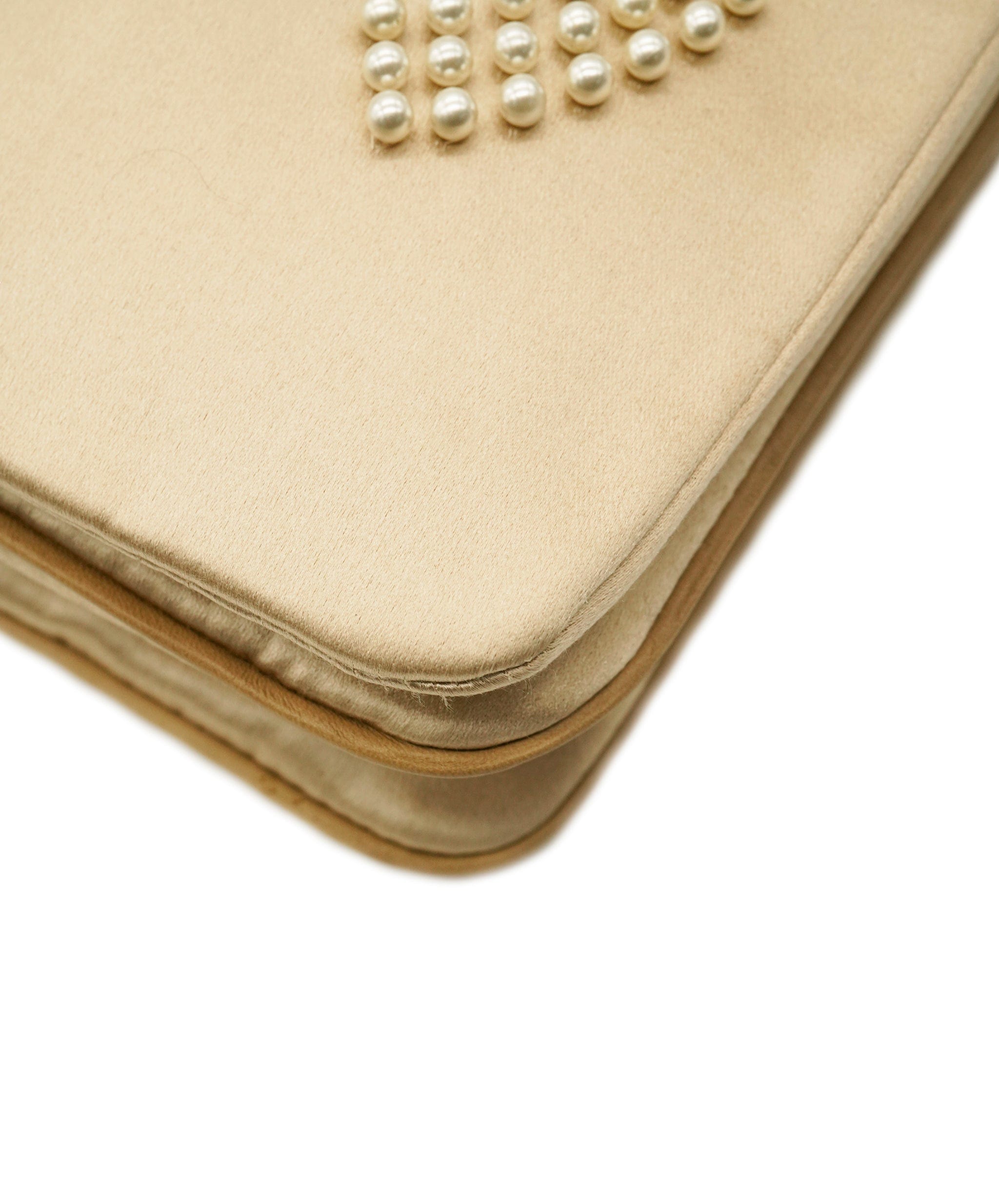 Chanel Chanel Satin Beige CC Pearl Clutch Shoulder Bag ALC2314