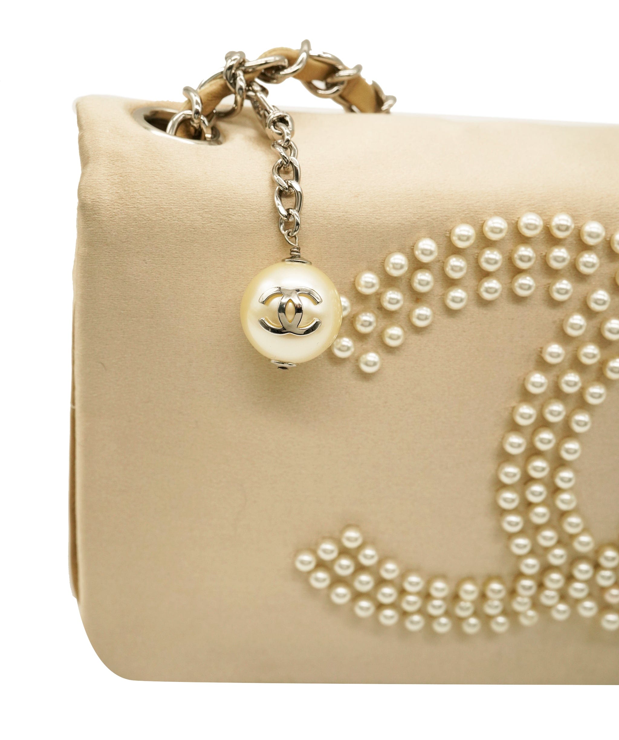 Chanel Chanel Satin Beige CC Pearl Clutch Shoulder Bag ALC2314