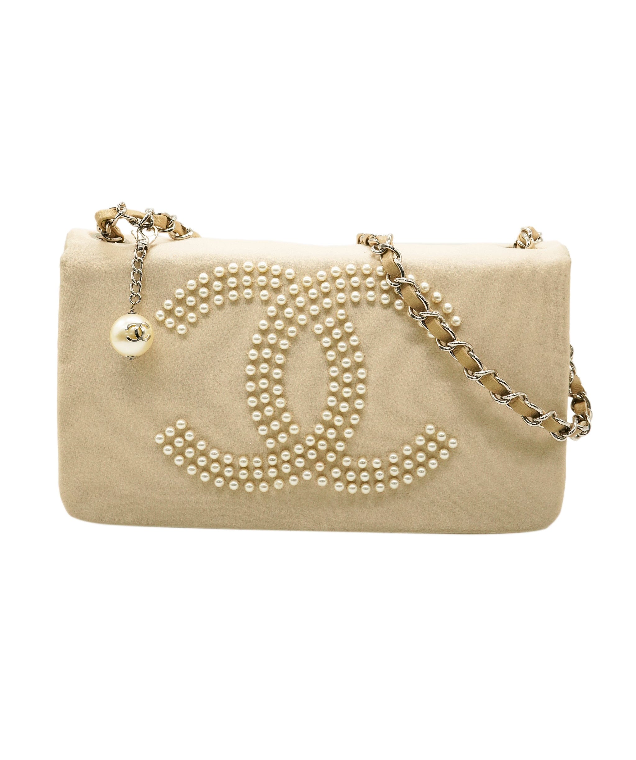Chanel Chanel Satin Beige CC Pearl Clutch Shoulder Bag ALC2314