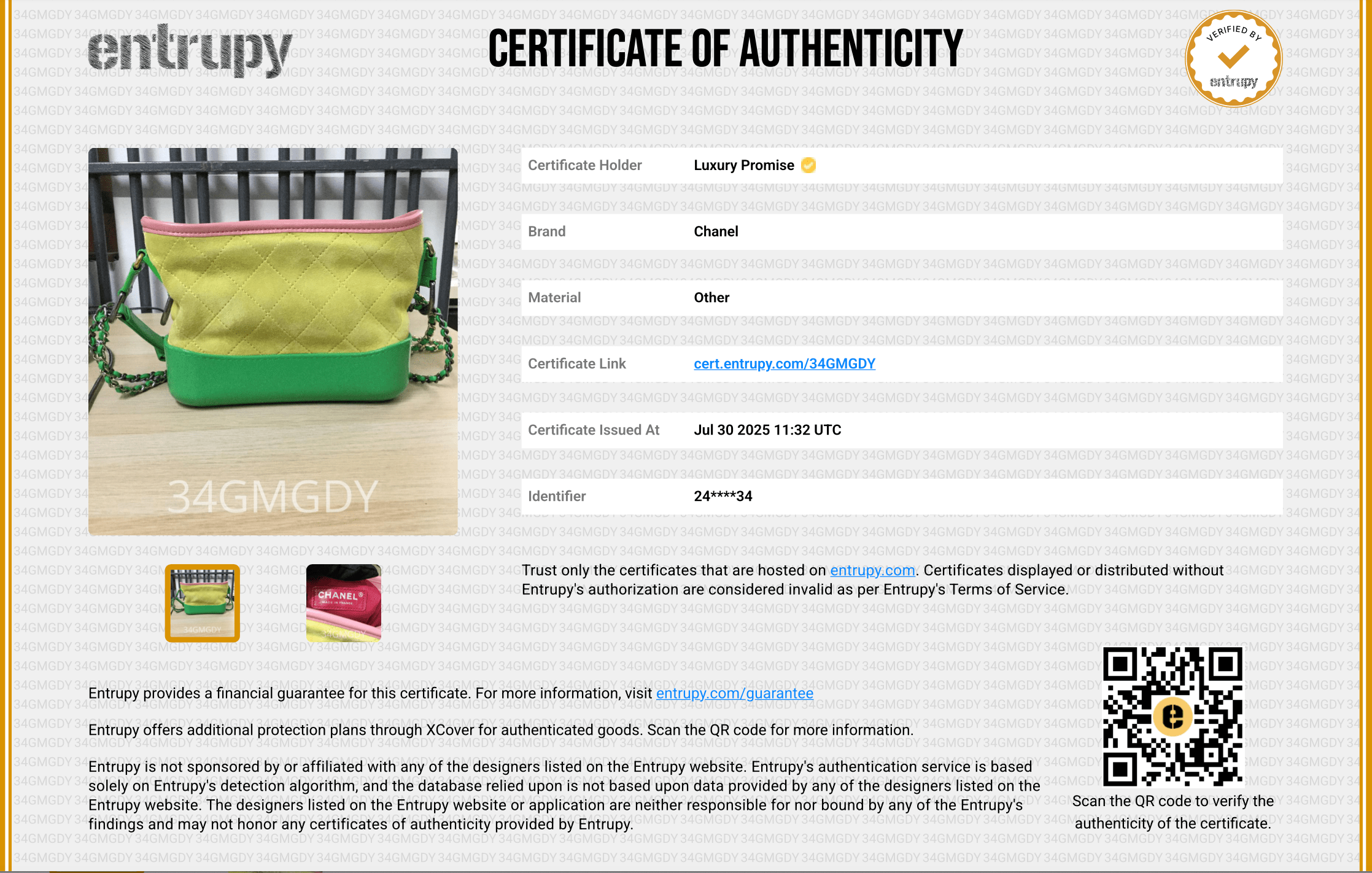 Chanel Chanel small Gabriel with card and dustbag , Series (24360734) DXBS0850