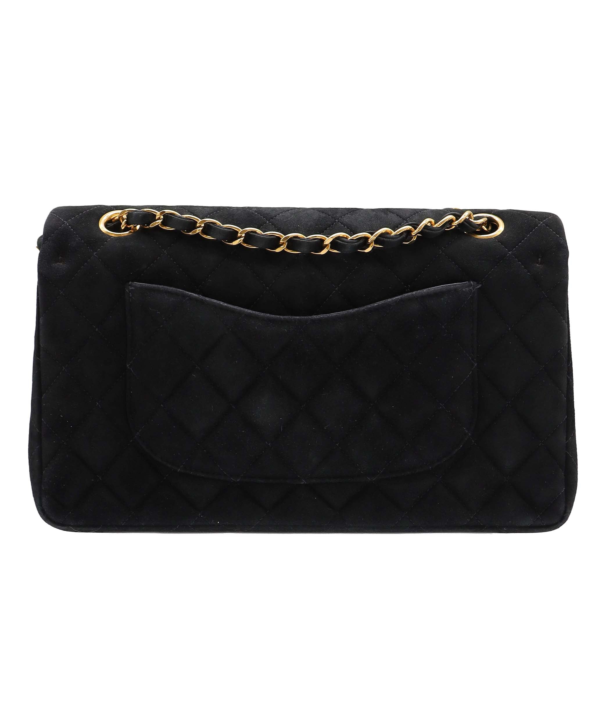 Chanel CHANEL VINTAGE CLASSIC FLAP MEDIUM CHAIN SHOULDER BAG BLACK SUEDE DXBS3462