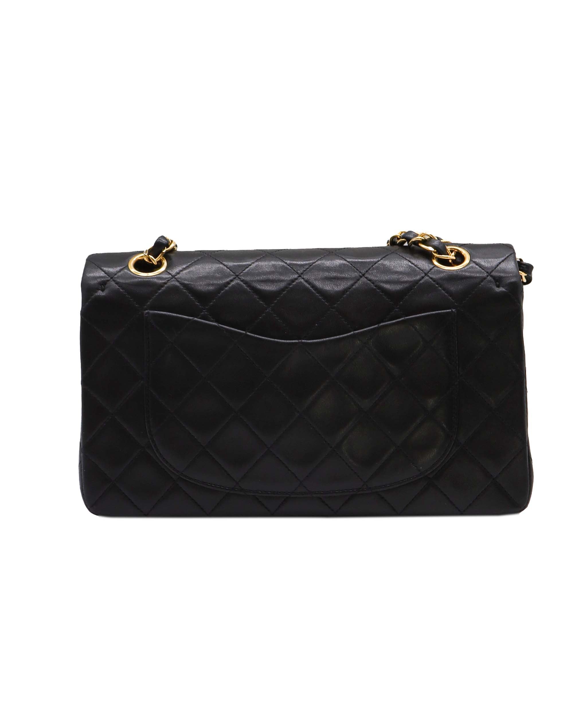 Chanel CHANEL VINTAGE CLASSIC FLAP SMALL CHAIN SHOULDER BAG BLACK LAMB SKIN DXBS0955