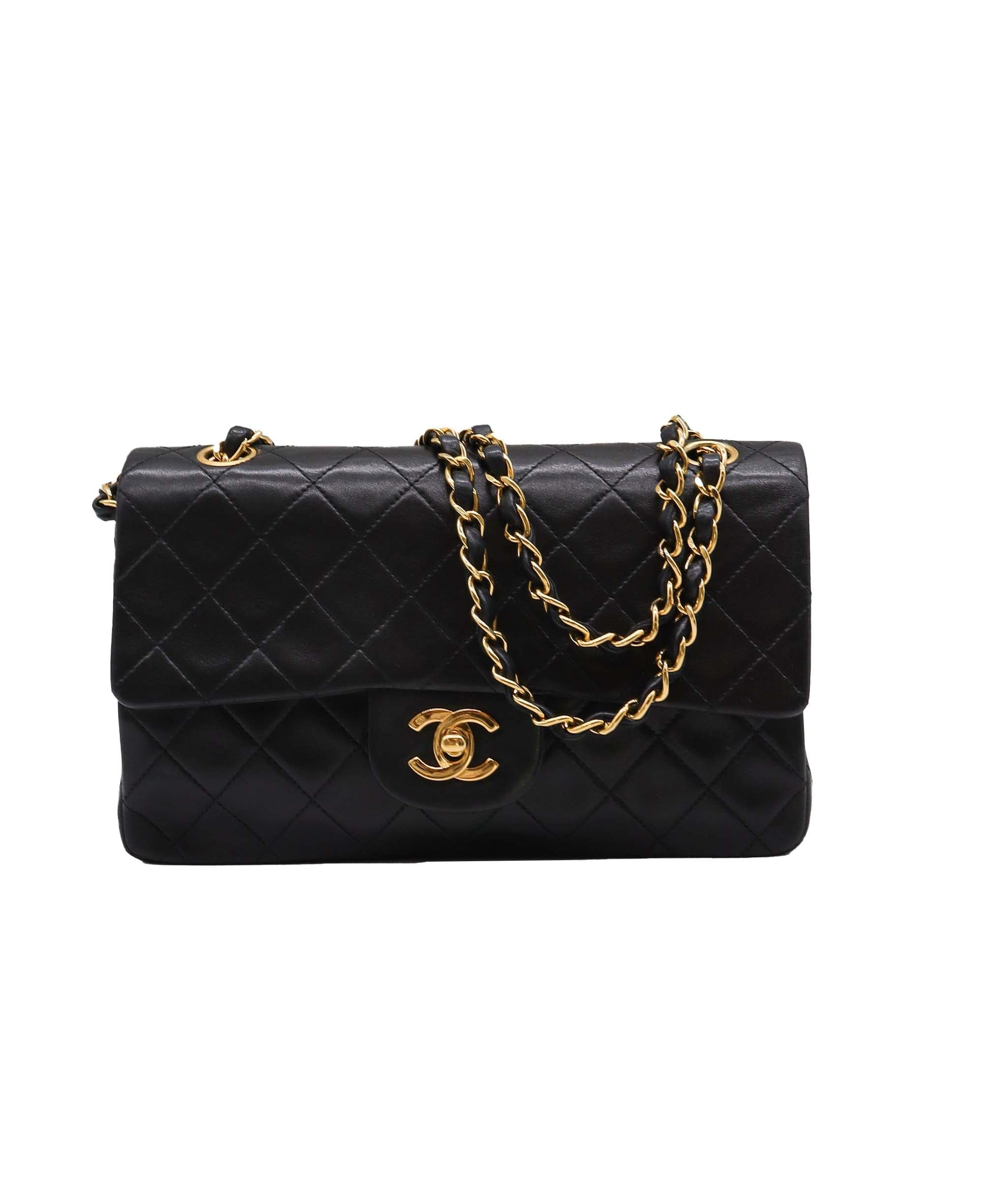 Chanel CHANEL VINTAGE CLASSIC FLAP SMALL CHAIN SHOULDER BAG BLACK LAMB SKIN DXBS0955