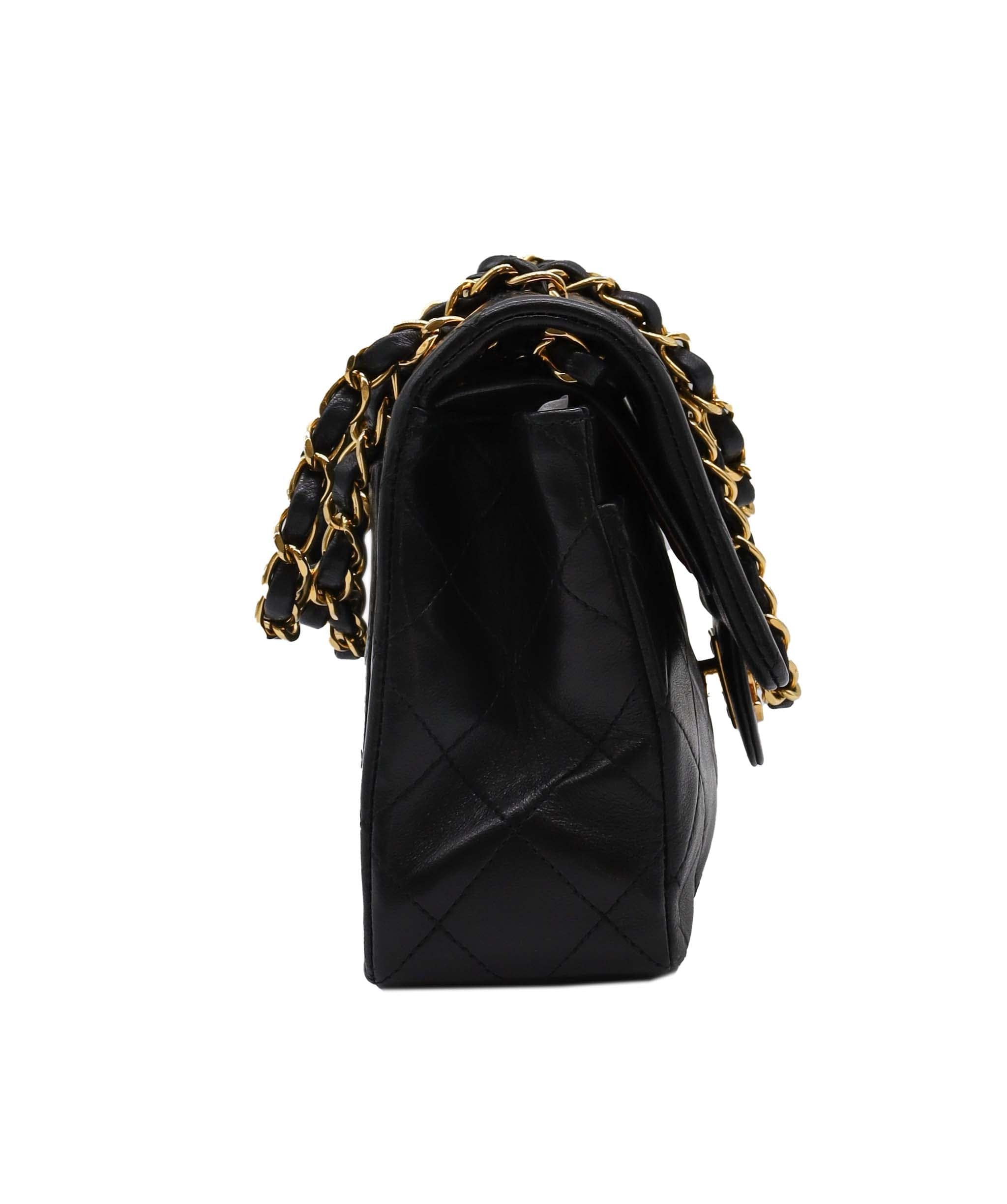 Chanel CHANEL VINTAGE CLASSIC FLAP SMALL CHAIN SHOULDER BAG BLACK LAMB SKIN DXBS0955