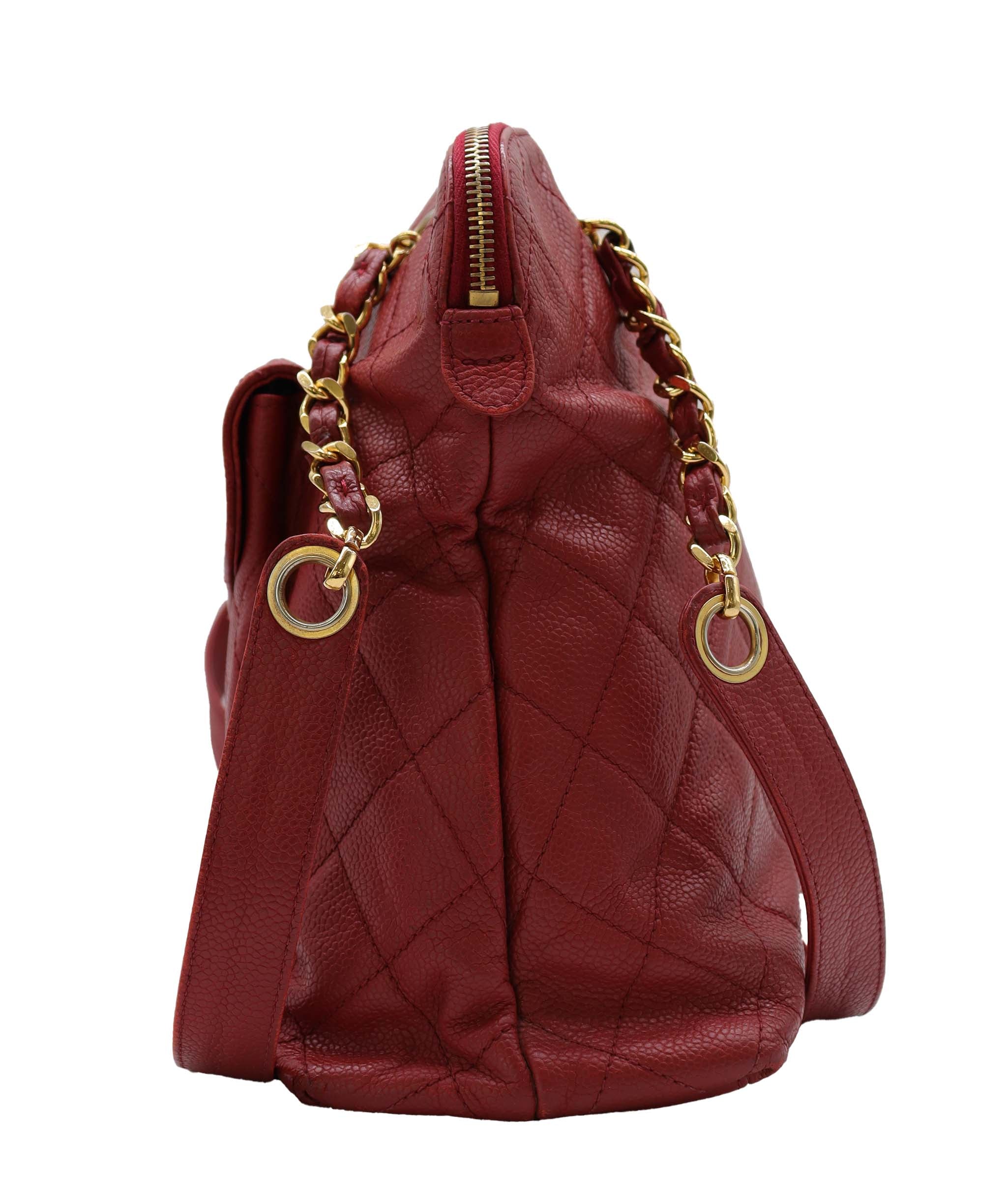 Chanel Chanel Vintage Envelope Turnlock Zip Tote Red Caviar GHW #4 SKC1995