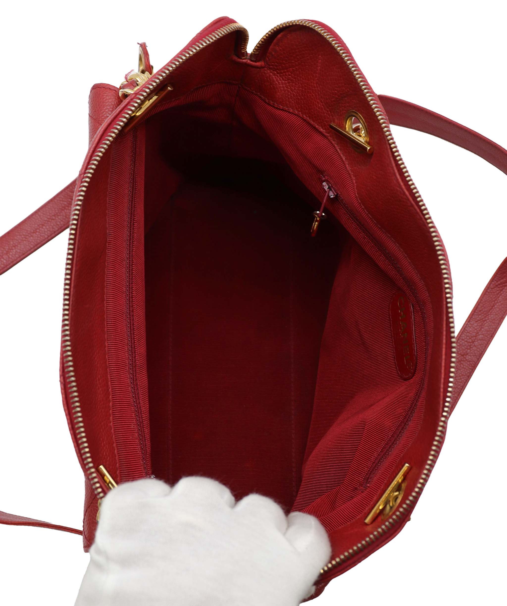 Chanel Chanel Vintage Envelope Turnlock Zip Tote Red Caviar GHW #4 SKC1995