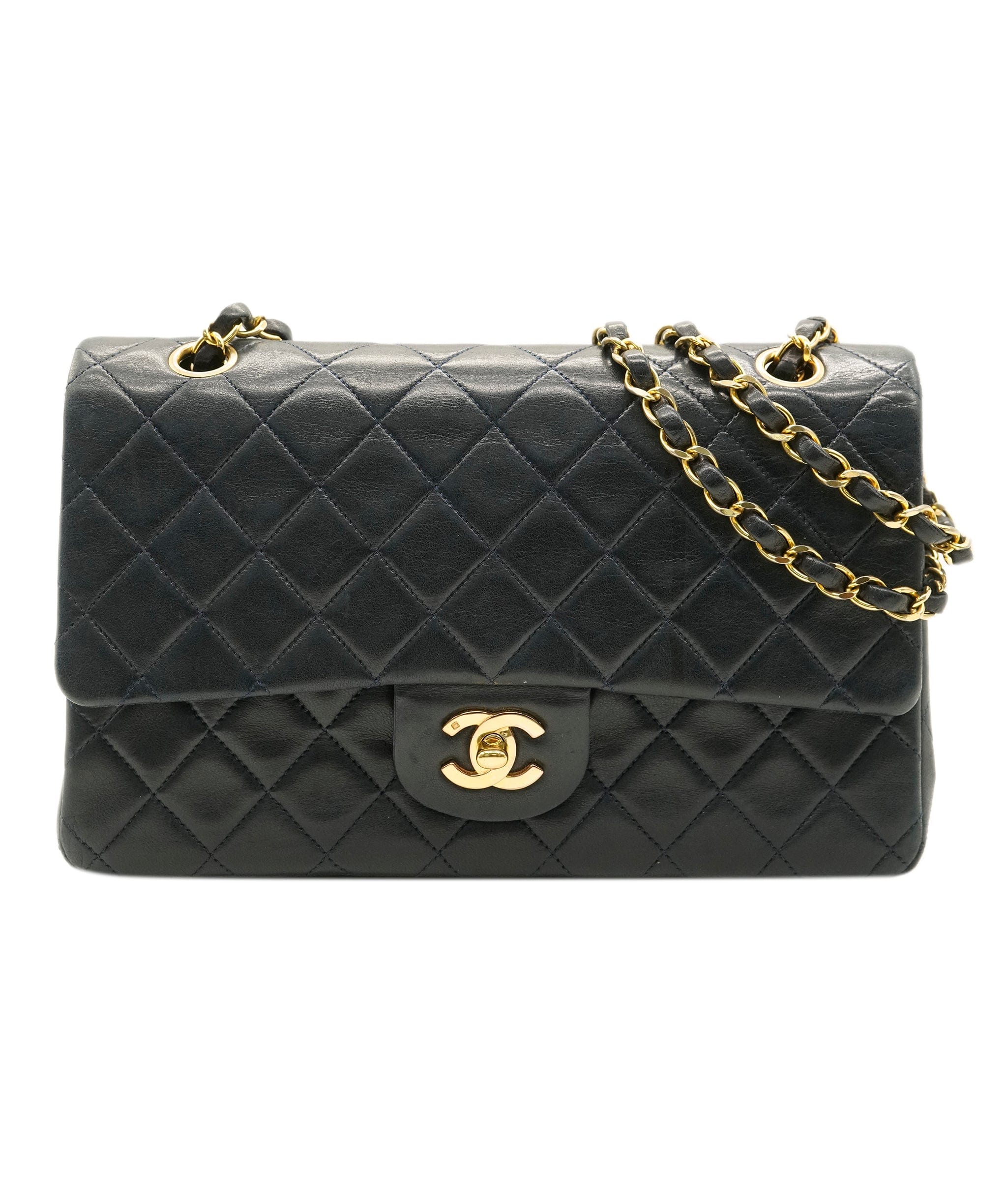 Chanel Chanel Vintage Navy Lambskin Medium Double Flap GHW Crossbody Bag ALC2308