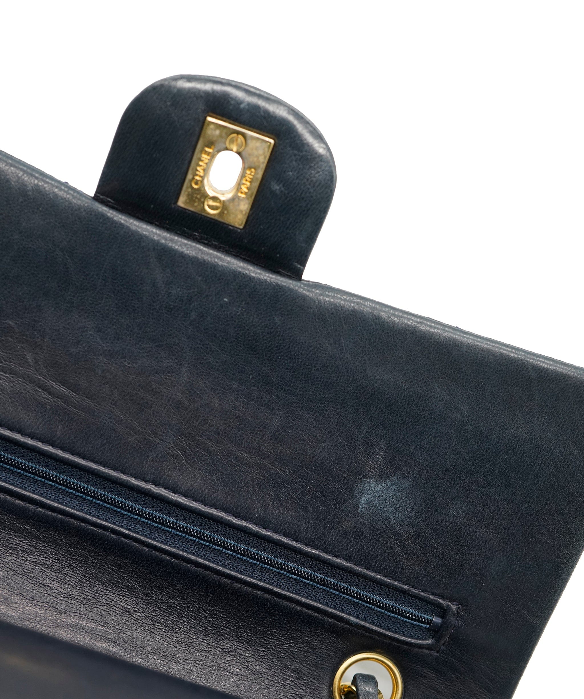 Chanel Chanel Vintage Navy Lambskin Medium Double Flap GHW Crossbody Bag ALC2308