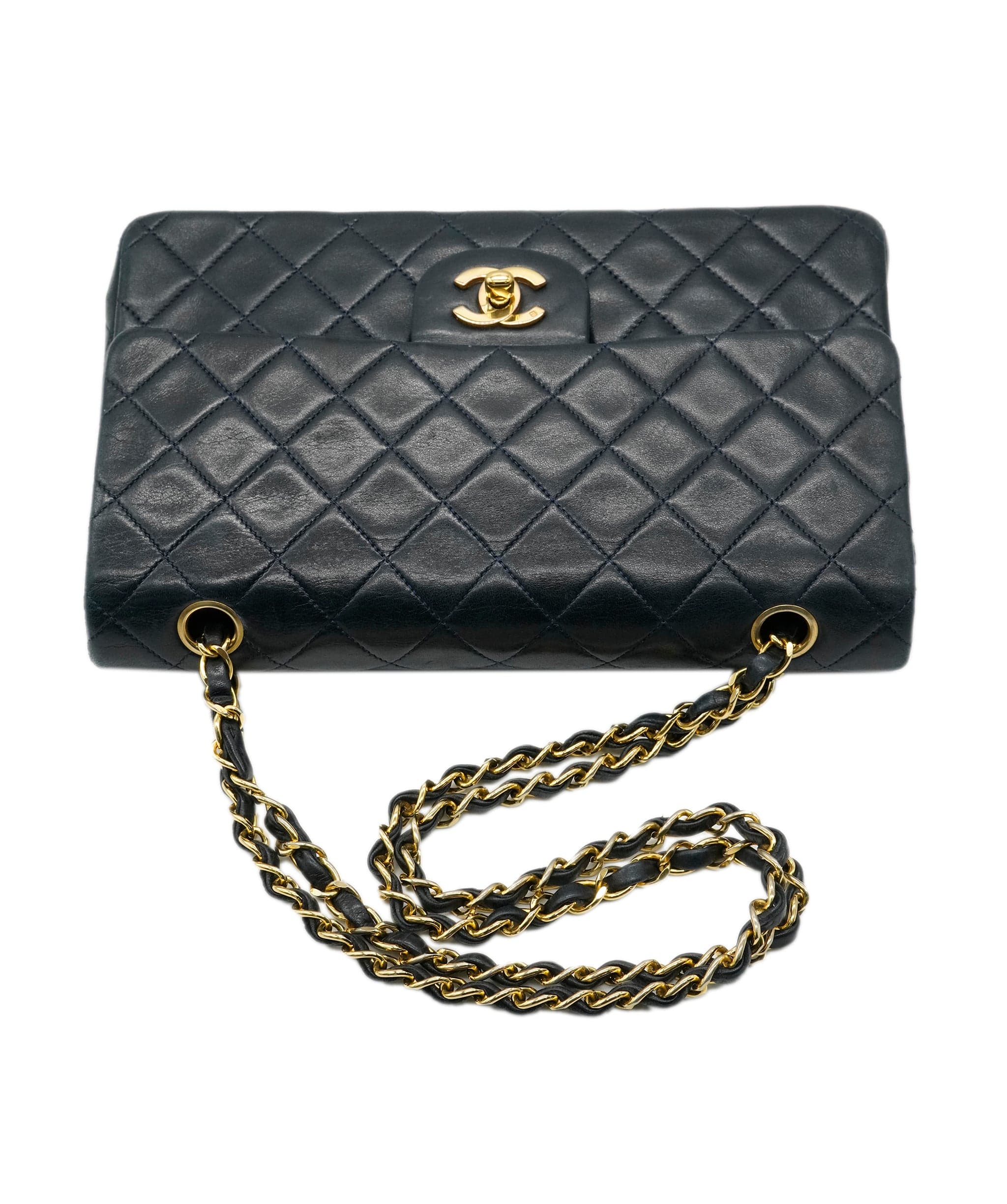 Chanel Chanel Vintage Navy Lambskin Medium Double Flap GHW Crossbody Bag ALC2308