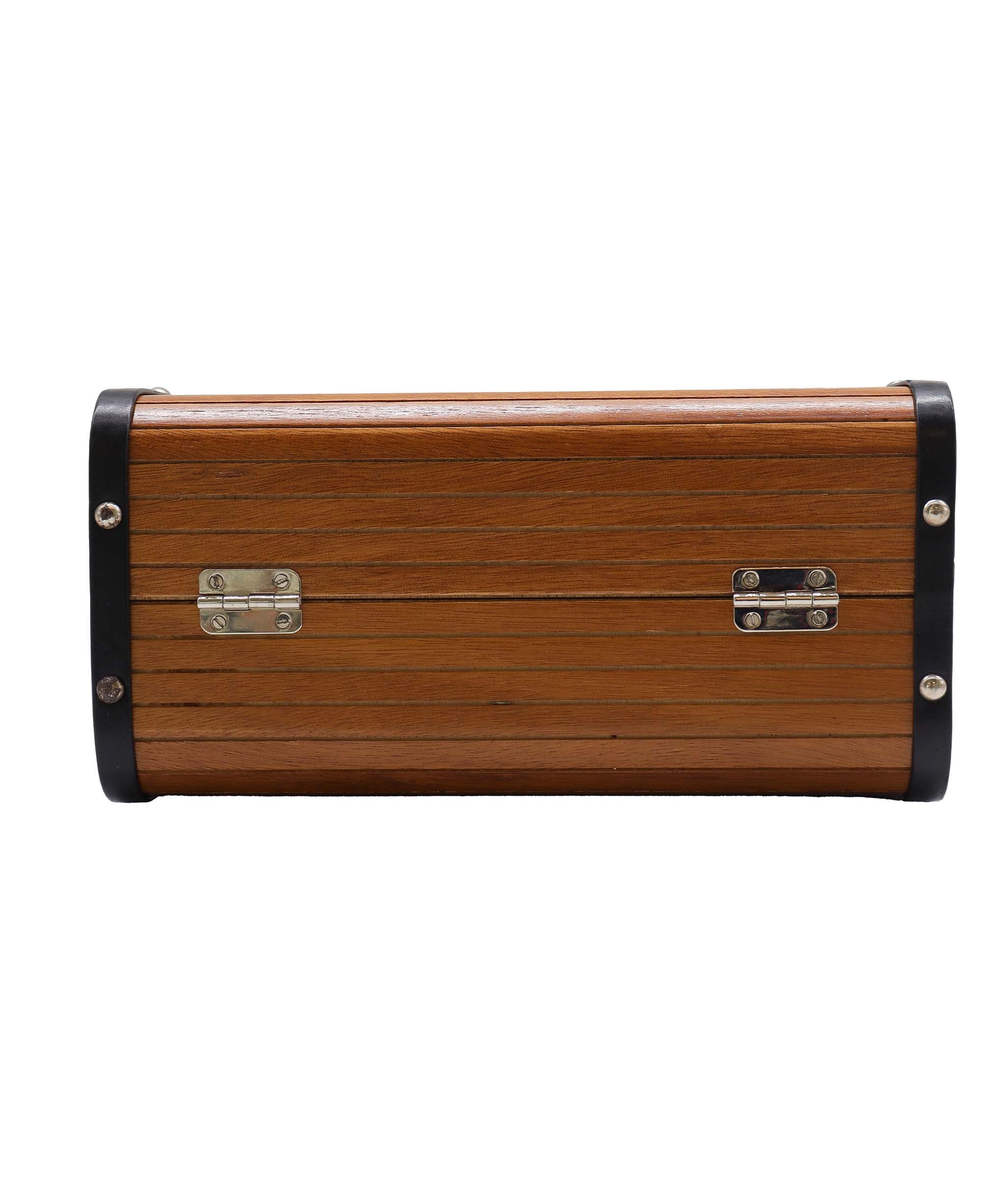 Chanel CHANEL VINTAGE WOOD VANITY HAND BAG WOOD LEATHER BROWN 90241772 DXBS2292