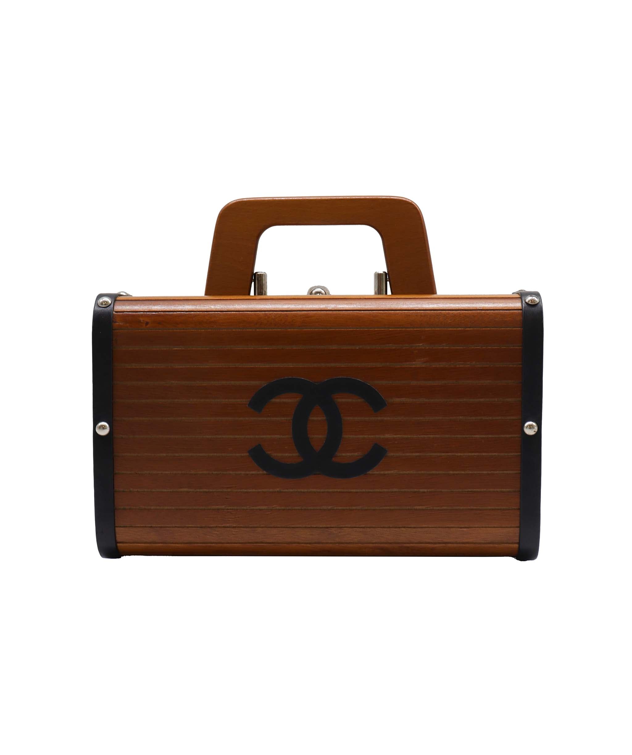 Chanel CHANEL VINTAGE WOOD VANITY HAND BAG WOOD LEATHER BROWN 90241772 DXBS2292