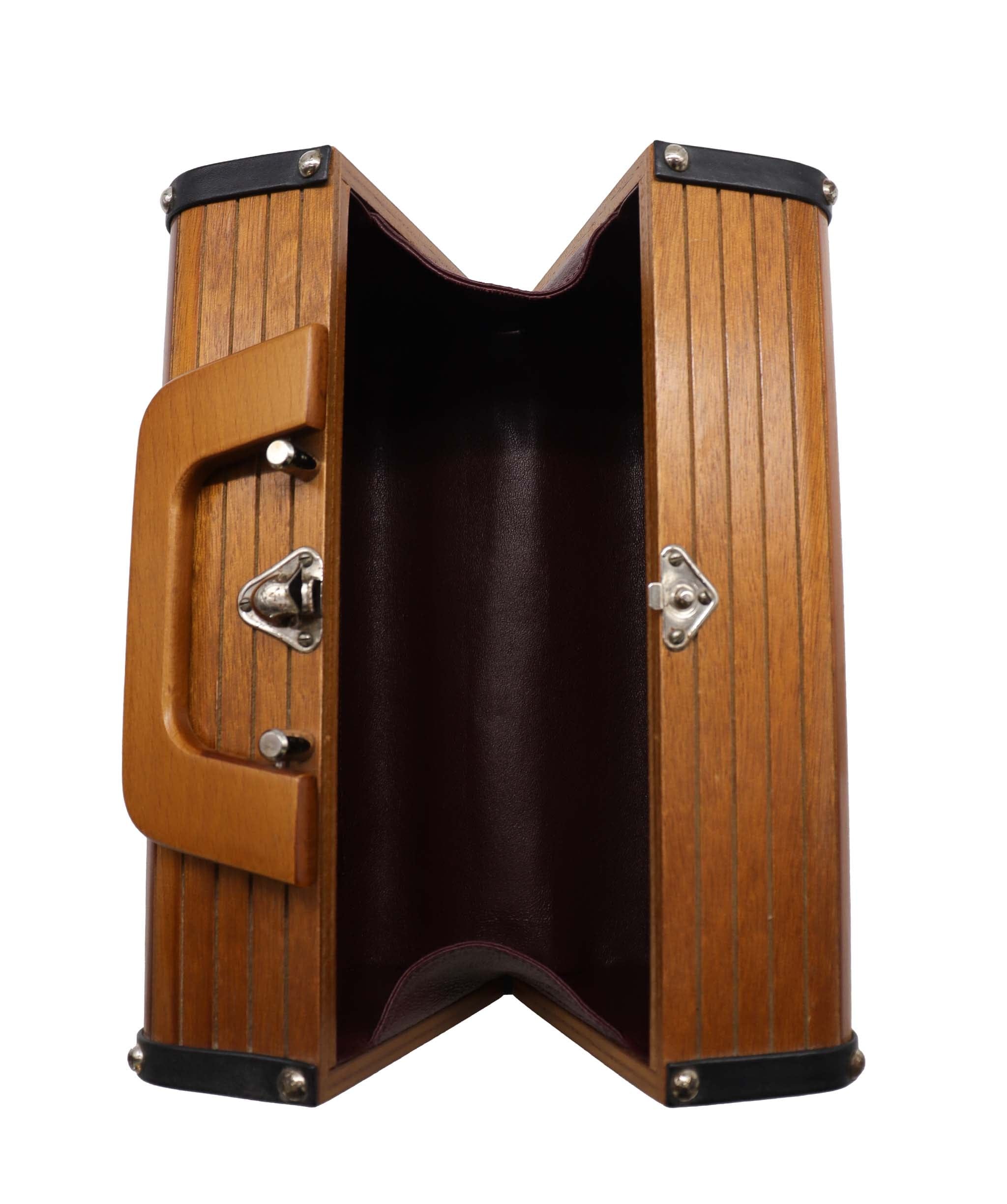 Chanel CHANEL VINTAGE WOOD VANITY HAND BAG WOOD LEATHER BROWN 90241772 DXBS2292