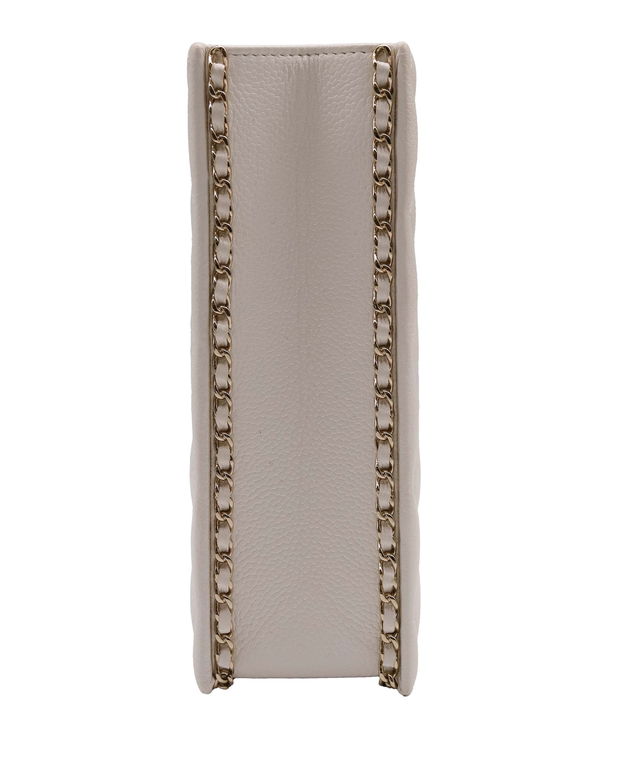 Chanel Chanel White Quilted Caviar Leather Evening Crossbody Bag ASC6900