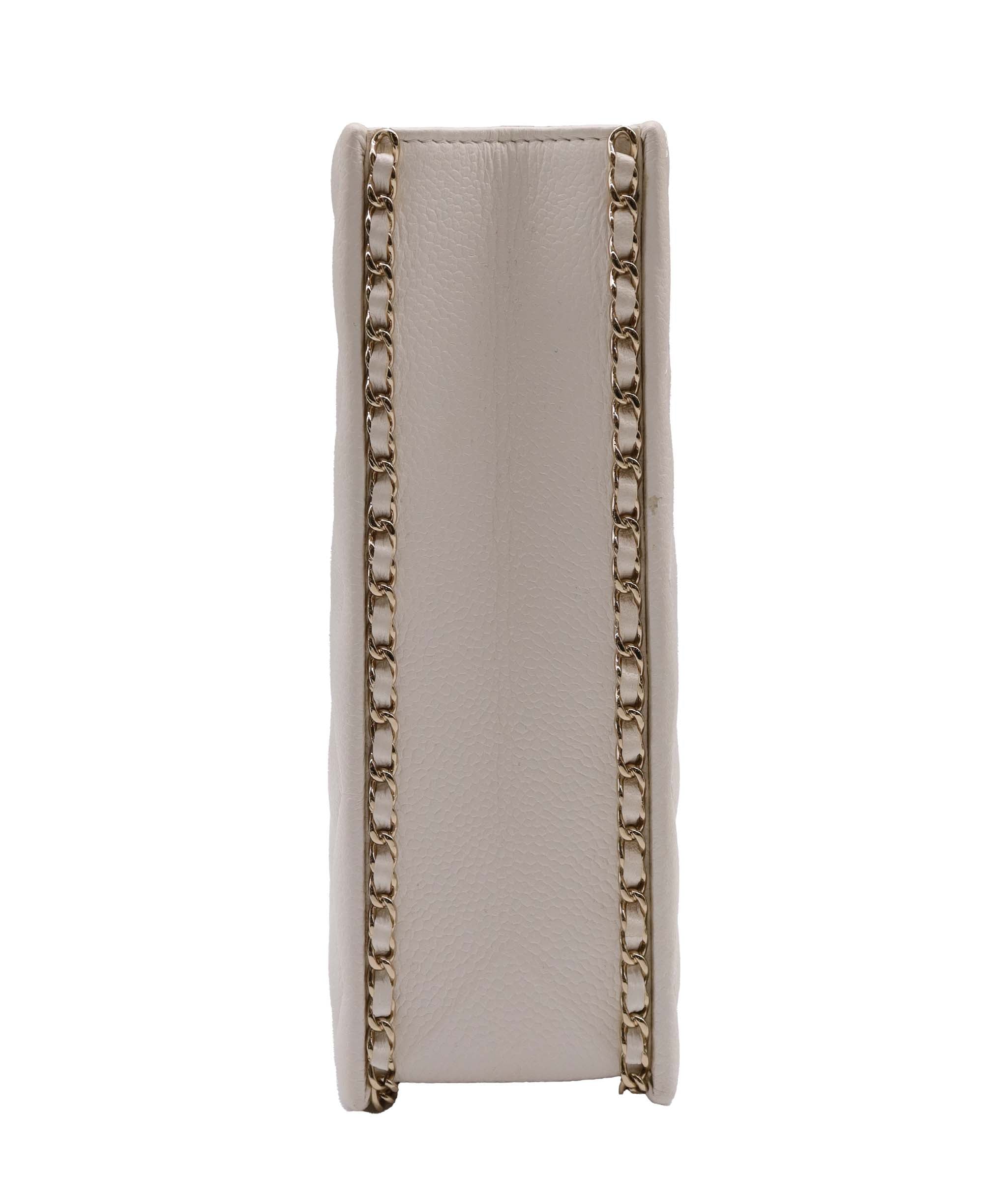 Chanel Chanel White Quilted Caviar Leather Evening Crossbody Bag ASC6900