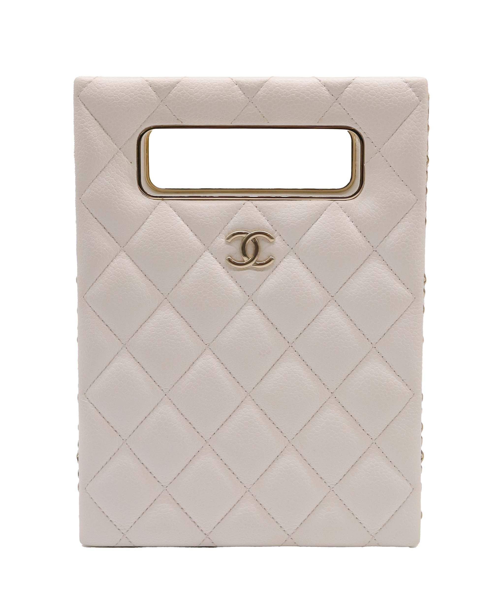 Chanel Chanel White Quilted Caviar Leather Evening Crossbody Bag ASC6900