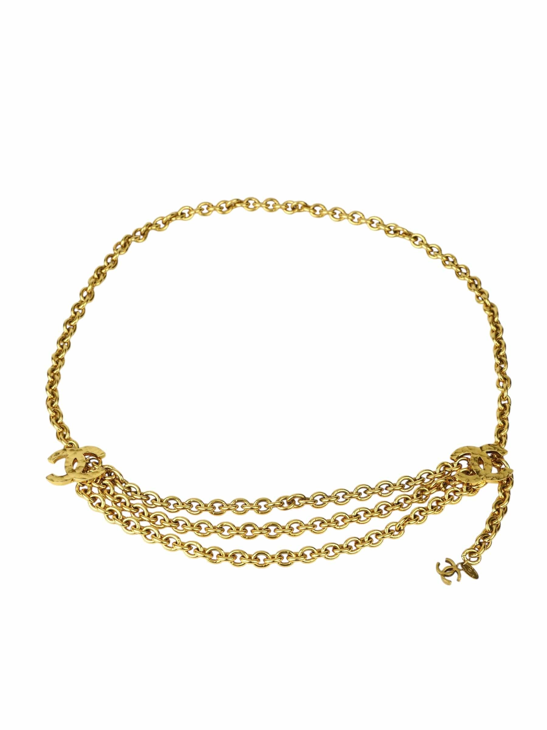 Chanel Chanel 1980s Vintage Gold Logo CC Triple Chain Belt
