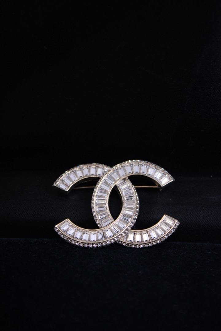 Chanel Chanel CC Crystal Brooch Gold Tone